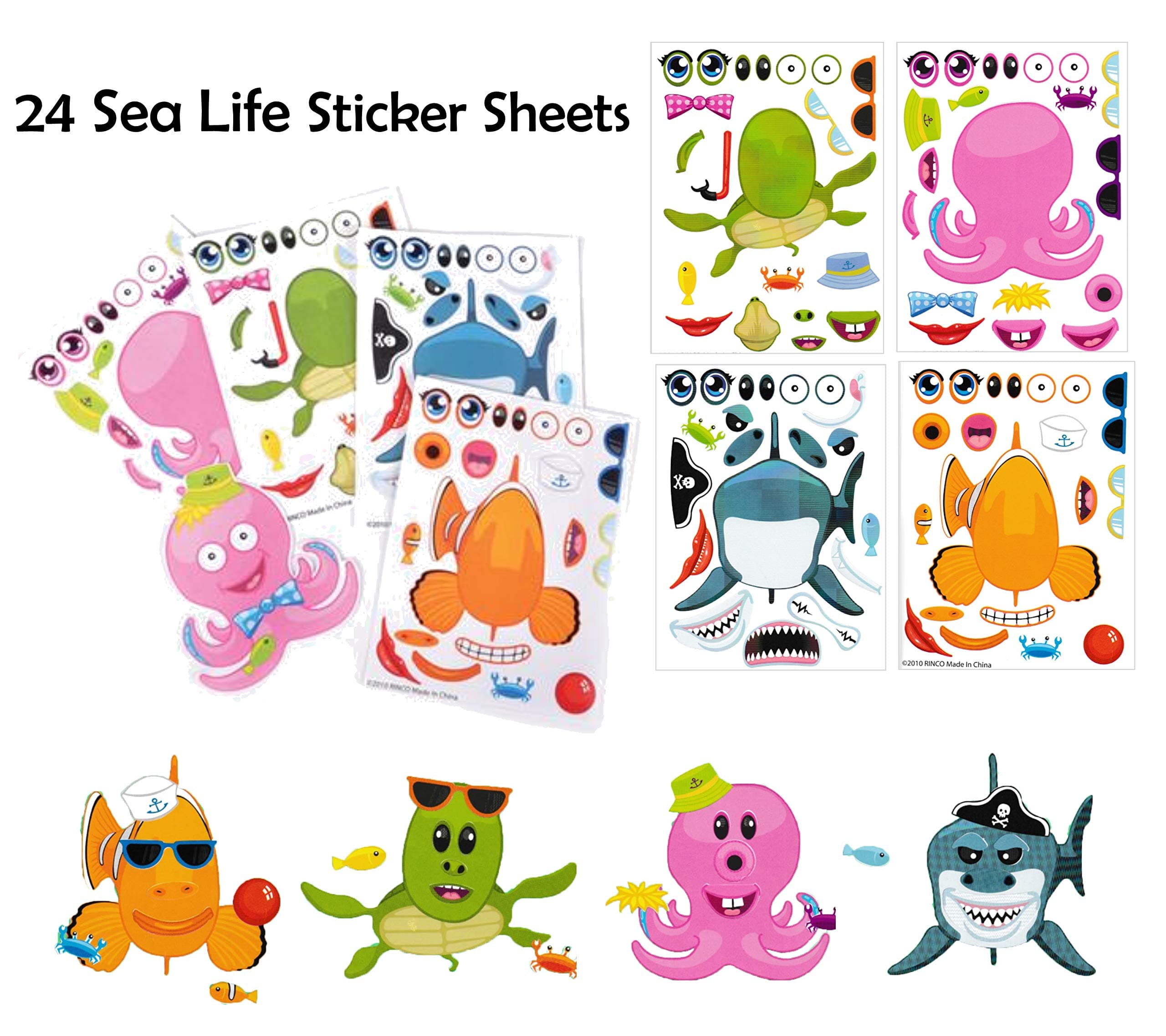Make A Sticker Sheets (4.5 x 6.5 inches) - Great for Kid's Stocking Stuffers, Easter Basket Stuffers, Party Favors,Travel Activities for Kids (24 Sticker Sheets, Make-A-Sea Life)