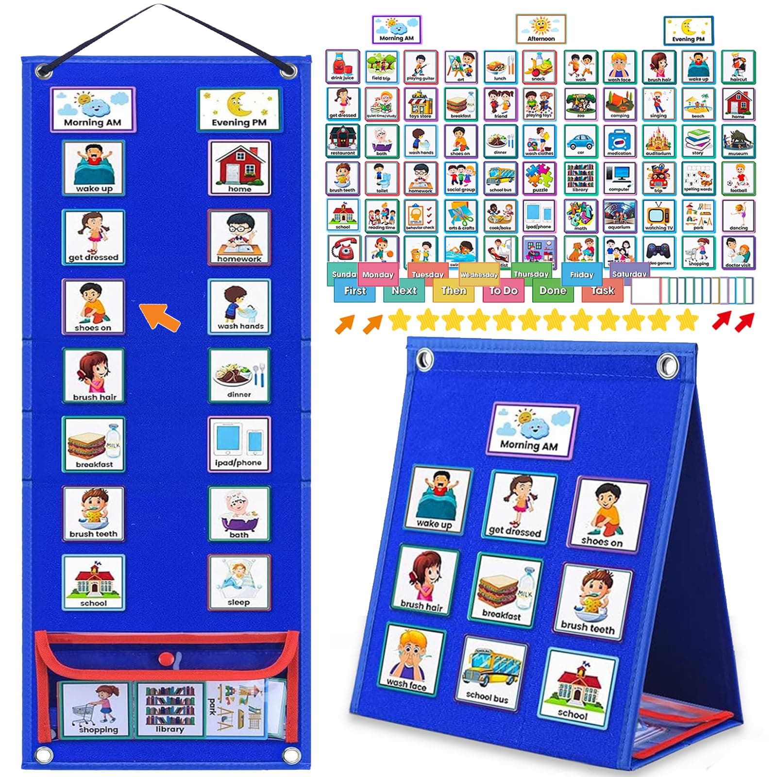 ALSLEA Visual Schedule for Kids with Autism Chore Chart for Toddler Planning Board Daily Routine Chart Autism Learning Materials Classroom, Home Use with 124 Cards (Blue)