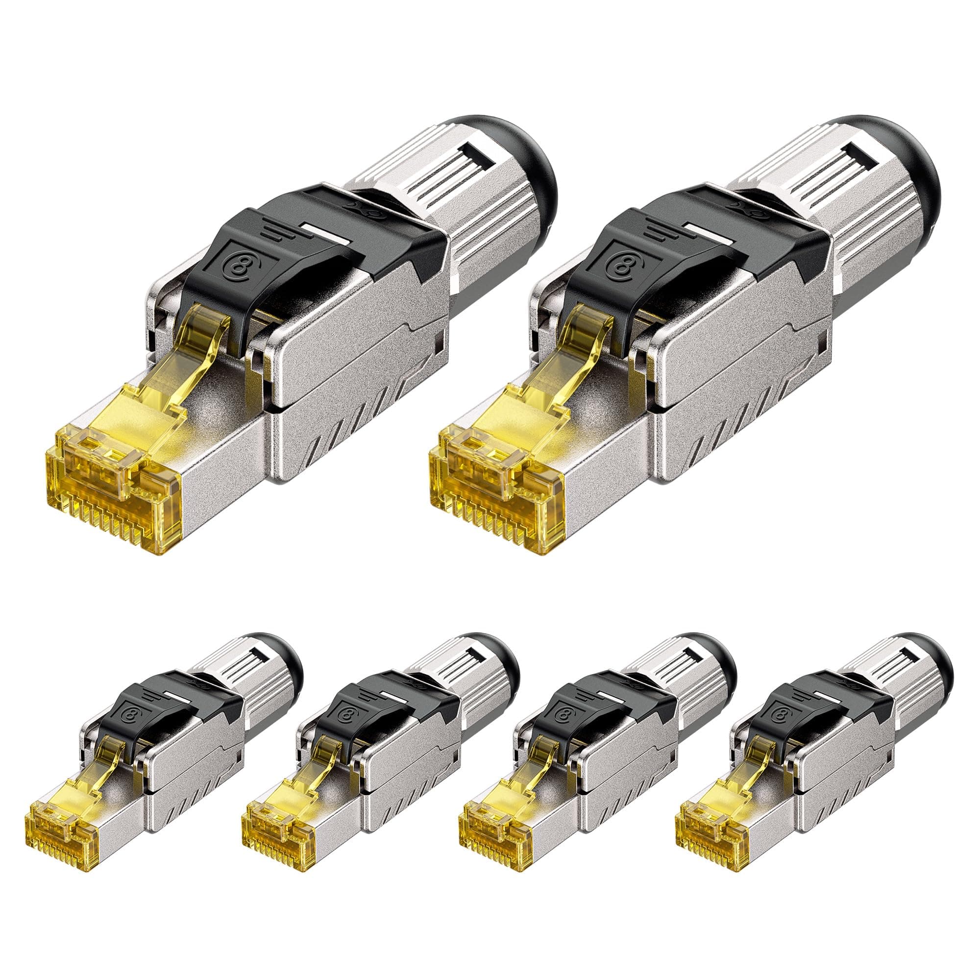 6-Pack Tool Free Shielded RJ45 Connector Cat 8, Cat8 Field Termination Plug, Cat8 Connector, Cat 8 Plug