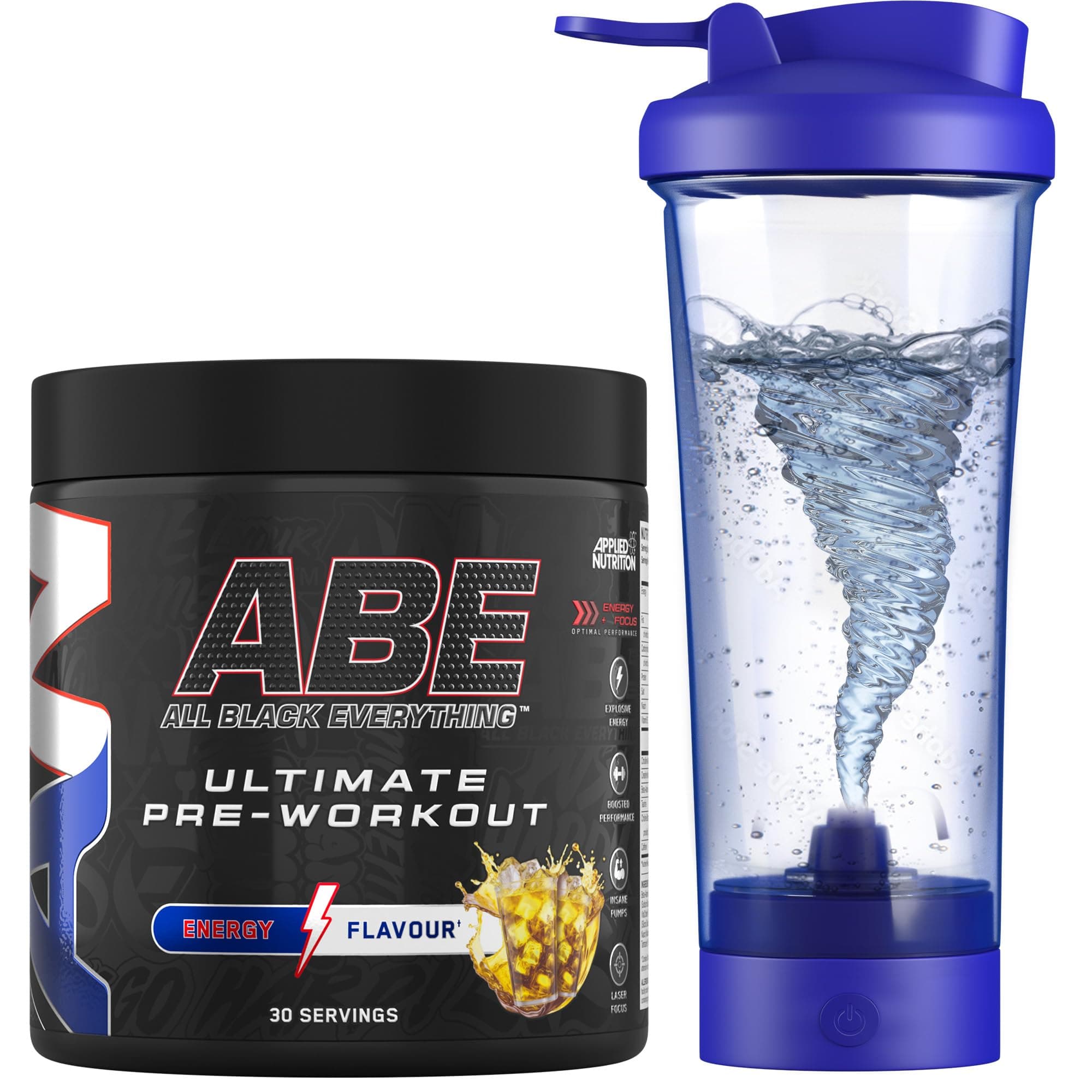 Applied Nutrition Bundle ABE Pre Workout 375g + Electric Shaker | All Black Everything Pre Workout Powder, Energy Drink, Physical Performance, Creatine, Beta Alanine, Caffeine (Energy Flavour)