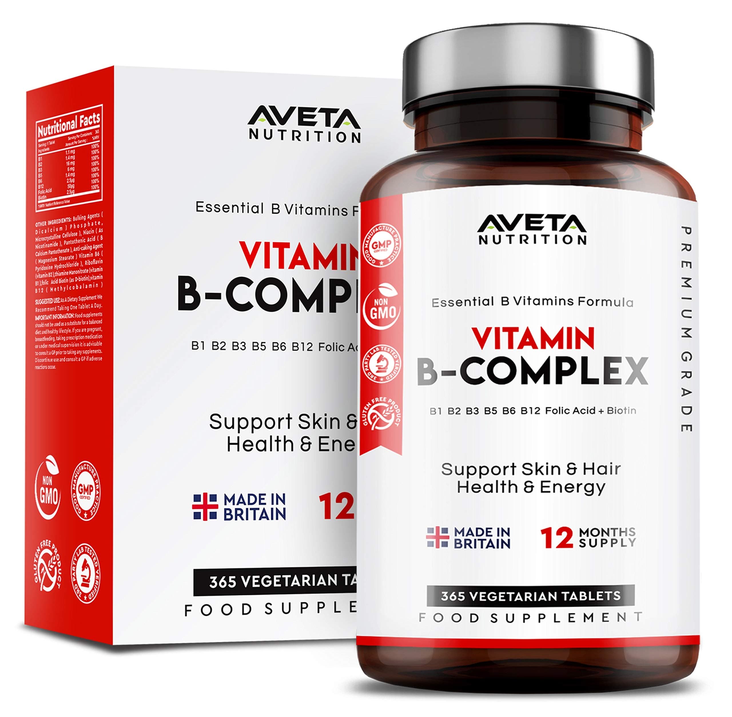 Vitamin B Complex 365 Tablets 12 Month Supply – Essential Eight Vitamins in 1 Tablet, Vitamins B1, B2, B3, B5, B6, B12, Biotin