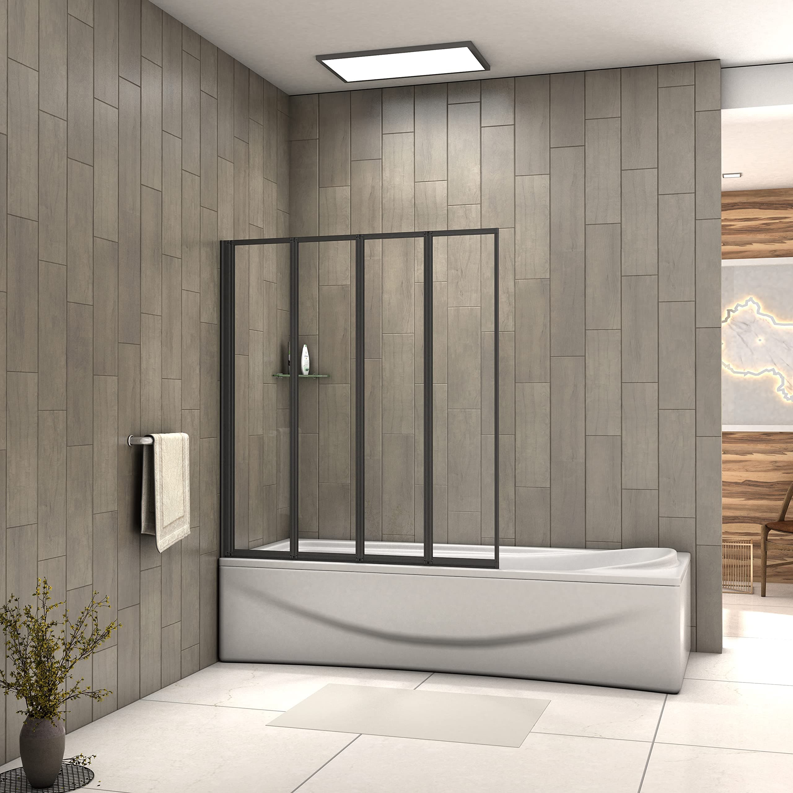Biubiubath Matt Black 4 Fold Folding Bath Screen Shower Bathroom 4mm Glass Panel 900x1400