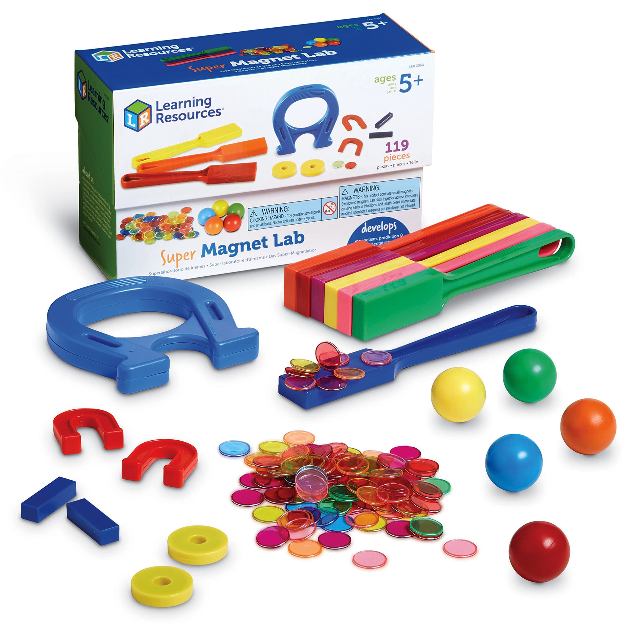 Learning Resources Super Magnet Lab Kit - 119 Pieces, Ages 5+, STEM ,Toys for Kindergartner, Science Learning Activities for Kids,Back to School Supplies,Teacher Supplies
