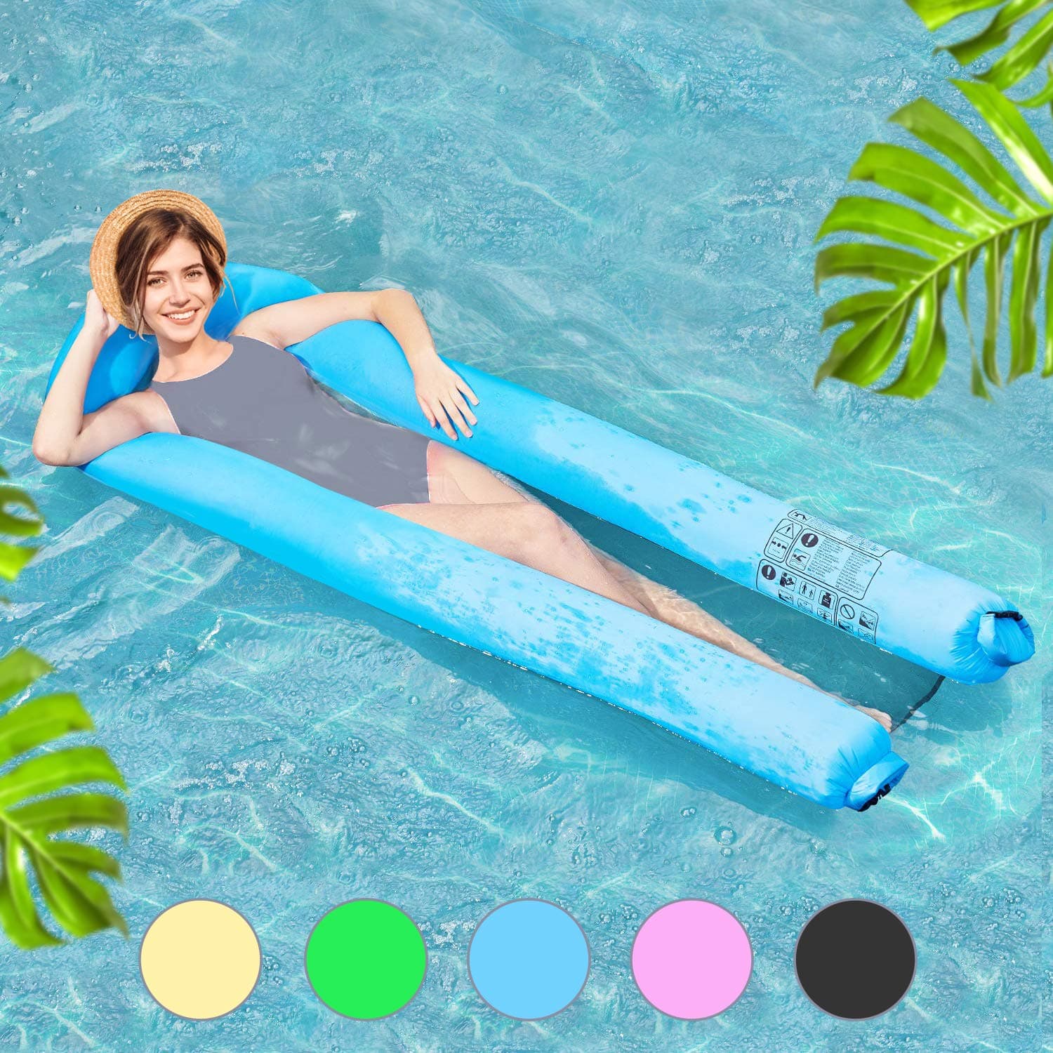 Inflatable Pool Floats for Adults, Pool Floaty Floating Bed Hammock with Carry Bag - Blue
