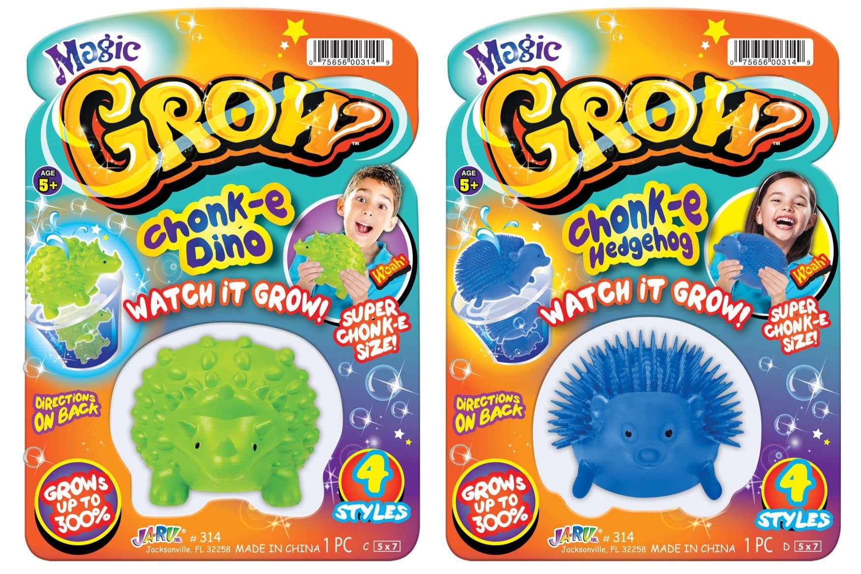 JA-RU Magic Grow Squishy Water Growing Animals (2-Pack Assorted) Hedgehog, Unicorn, Puffer Fish, & Dinosaur Water Growing Toys for Kids | Bulk Party Favors & Sensory Bin Filler. 314-2s