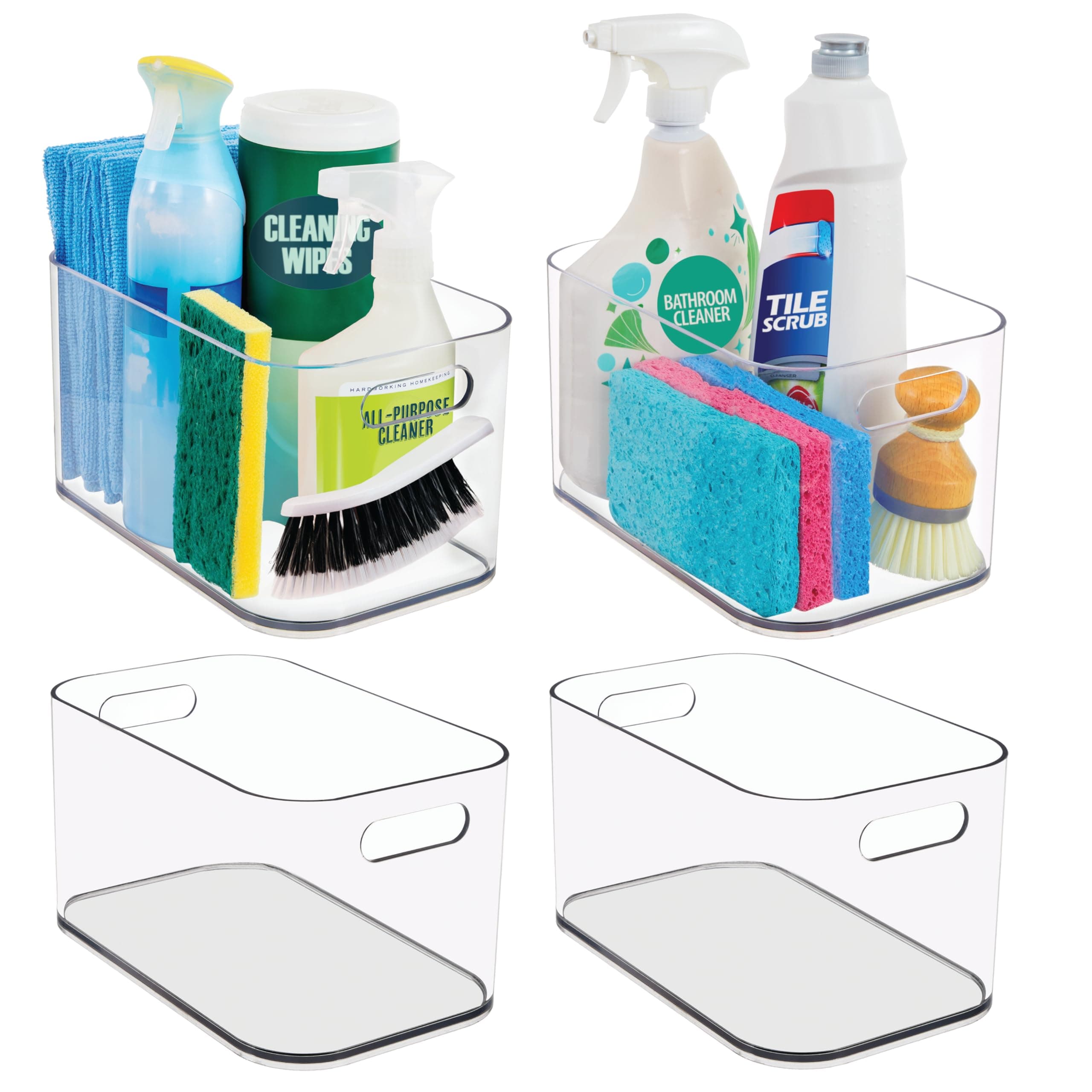 Bliss 10" x 6" Open Clear Pantry Organizer Bin, Set of 4, Plastic Containers with Handle for Kitchen, Fridge, Cabinet, Closet, Bathrom, Undersink Storage Made in USA