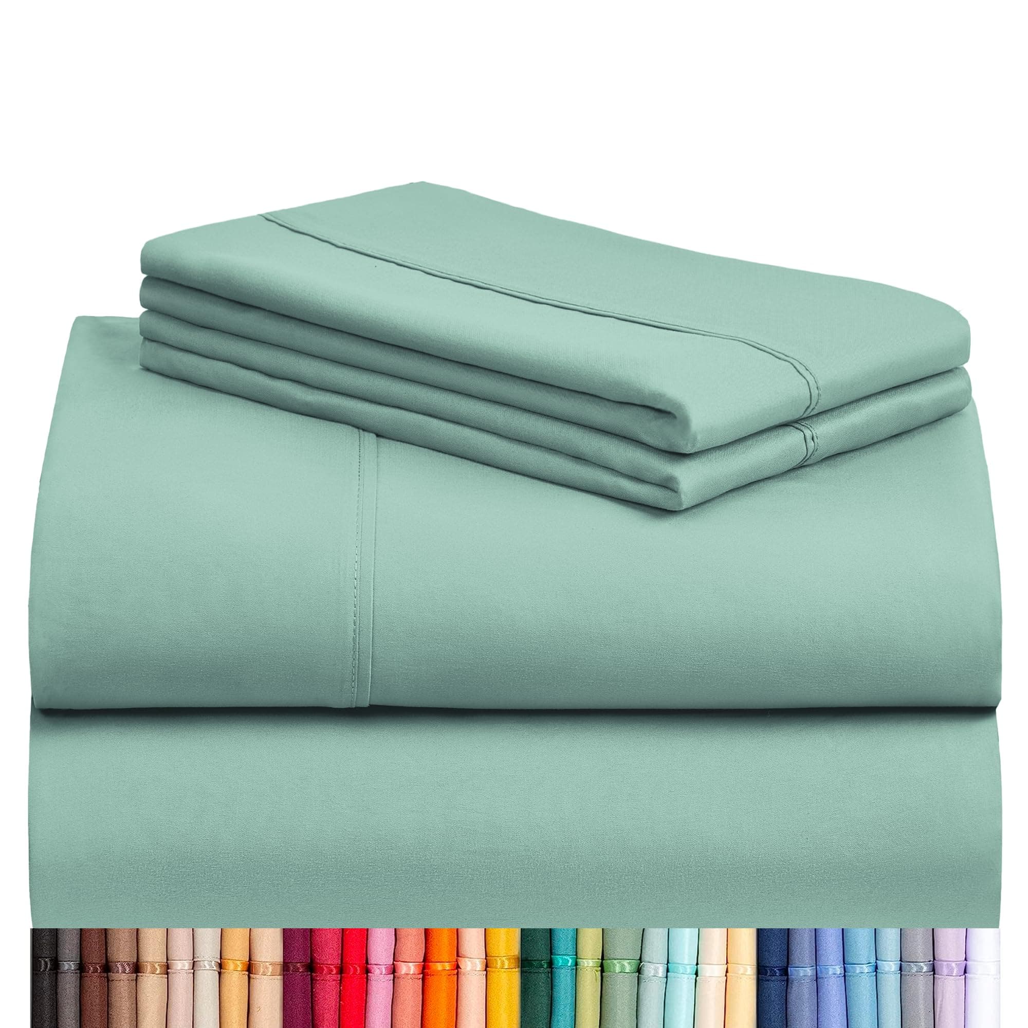 4 PC Queen Sheet Set, Breathable Luxury Bed Sheets, Deep Pockets 18" Wrinkle Free Cooling Sheets Machine Washable Hotel Bedding Silky Soft - Light Teal Queen
