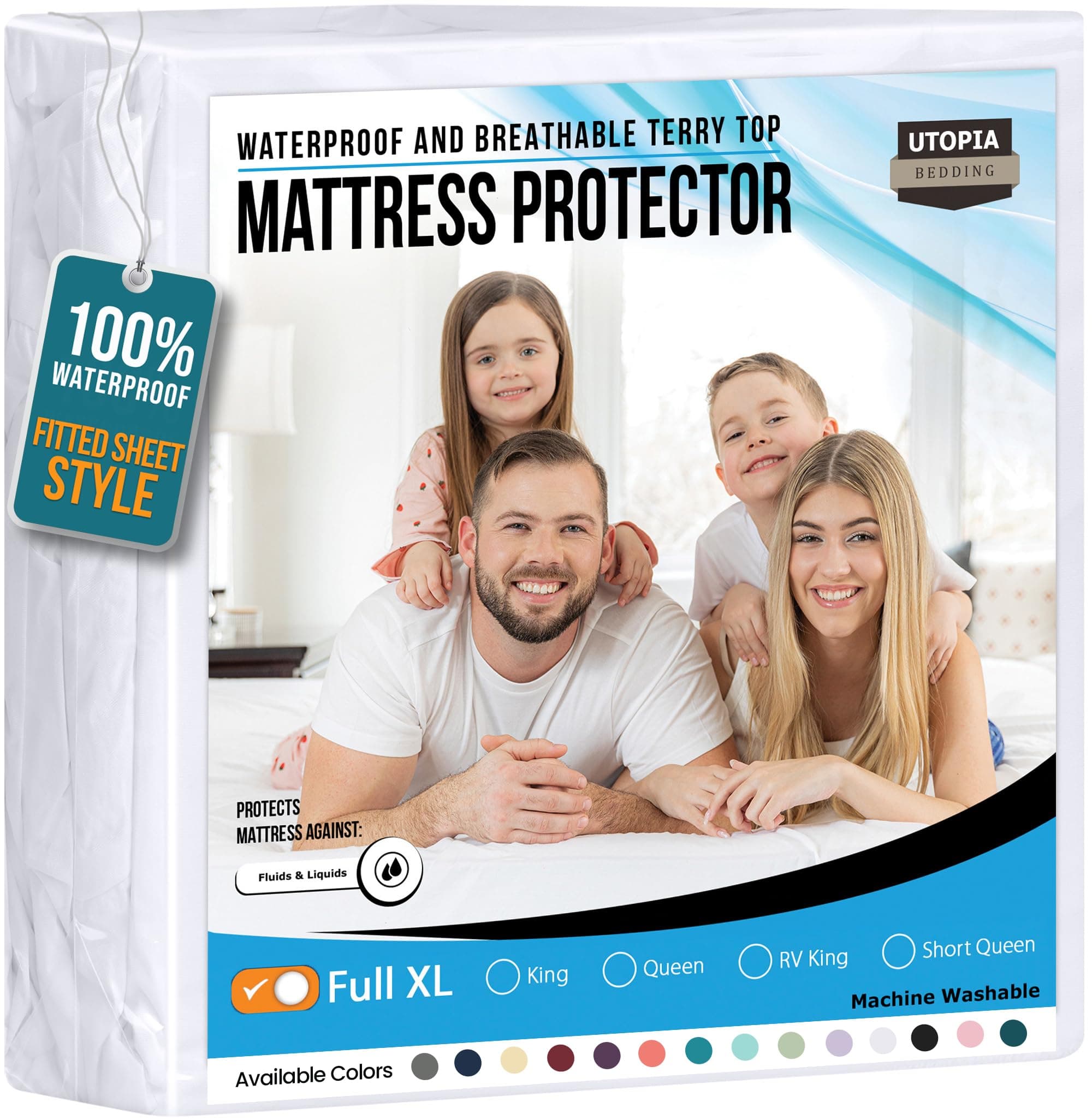 Utopia Bedding Waterproof Mattress Protector Full XL Size, Premium Terry Mattress Cover 200 GSM, Breathable, Fitted Style with Stretchable Pockets (White)