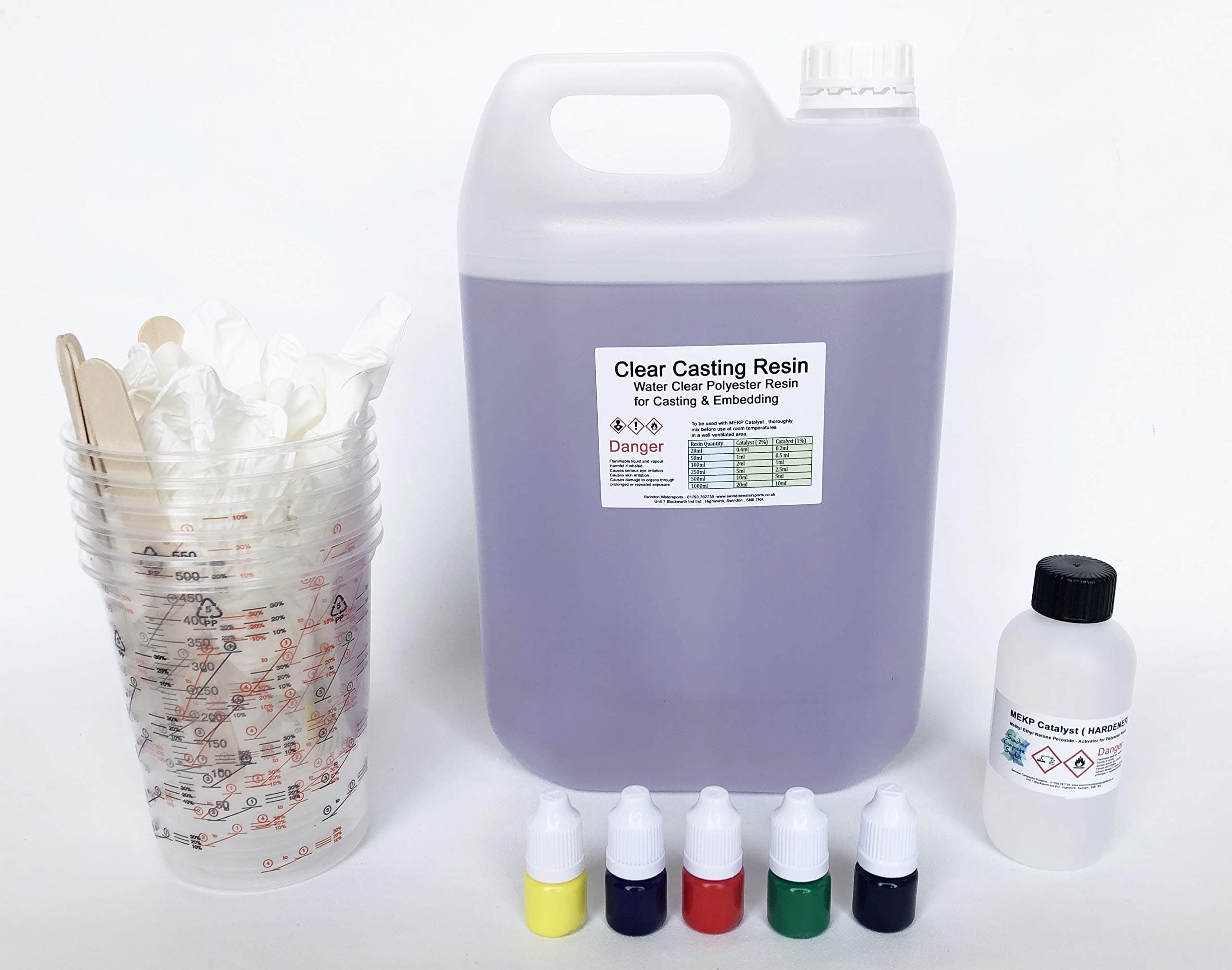 Water Clear Casting Cast Resin (Polyester) with Colour Pigments & Accessories. Various Size Kits Available 0.5kg, 1.0 Kg, 2.0 Kg and 5.0 Kg (5.0 Kg, Dark Blue)
