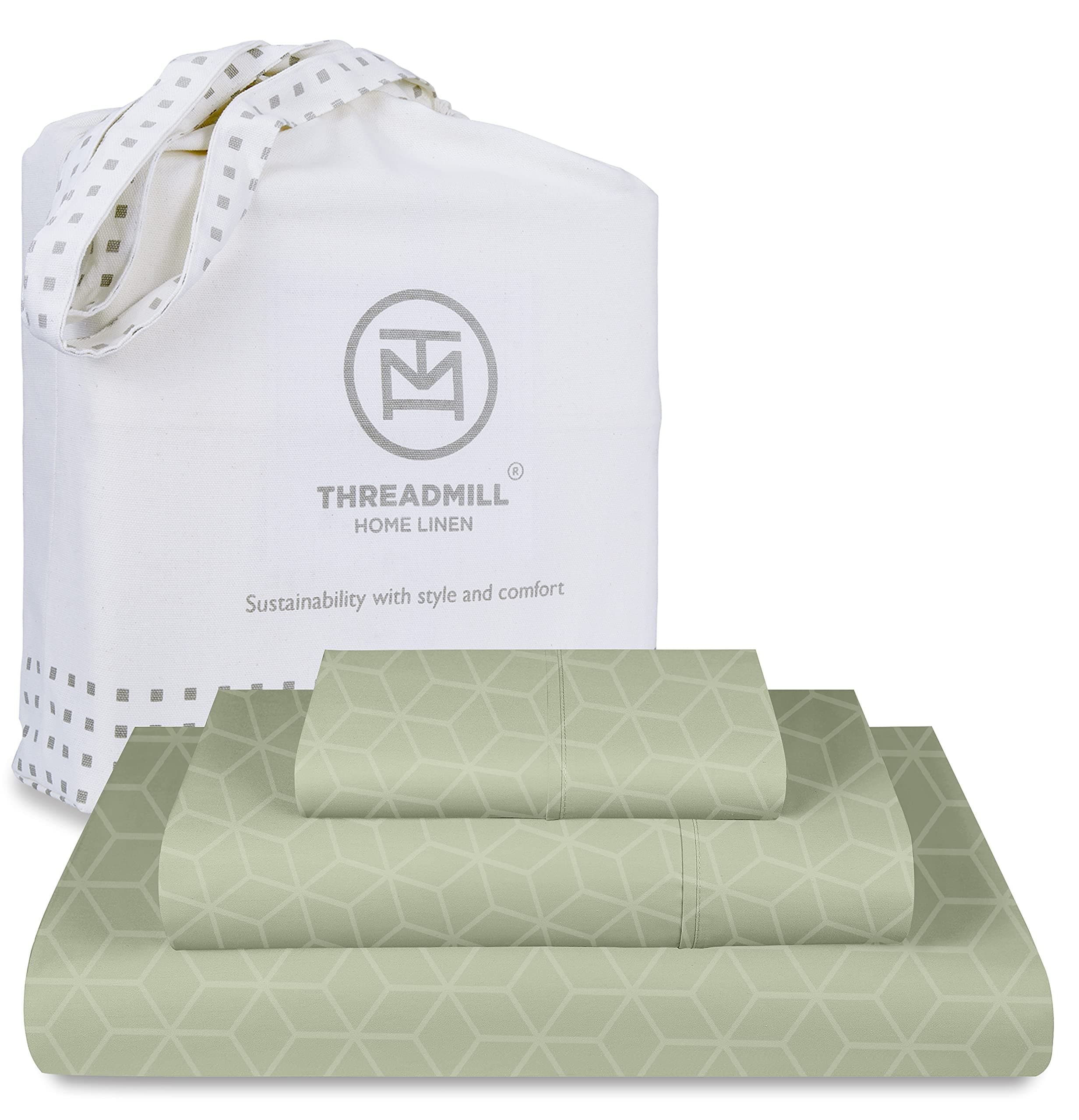 Certified 100% Egyptian Cotton 400 Thread Count, Twin Sheets, 3 Piece Sage Green Sheet Set, Cozy ELS Combed Cotton, Jacquard Bedsheets with Elasticized Deep Pocket - by Threadmill Home Linen