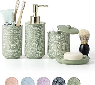 Premium Pastel Green Bathroom Accessories Set, Boho Decor. Accesorios para Baños. New Apartment Essentials. Toothbrush Holder and Soap Dispenser