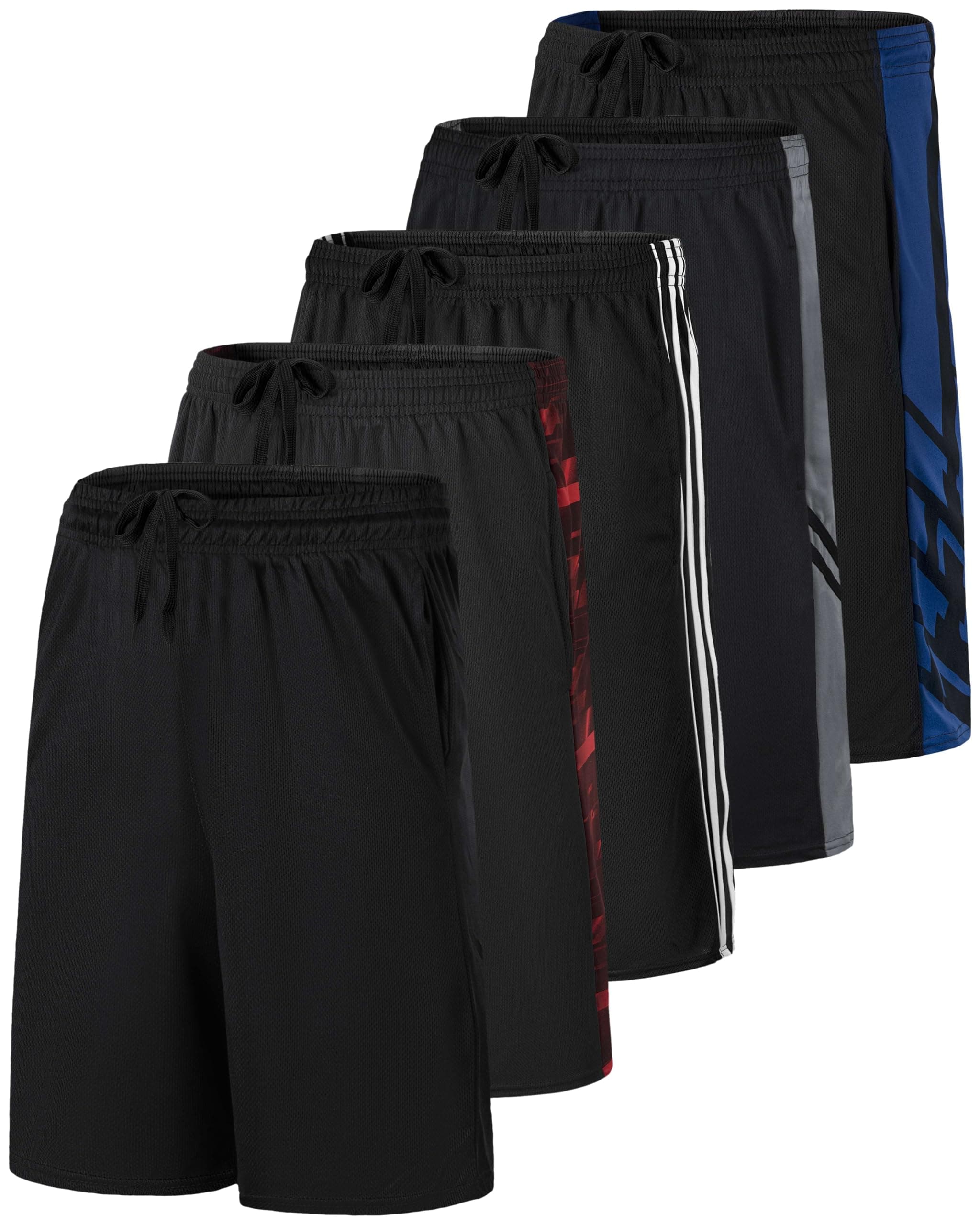 Real Essentials 5 Pack: Men’s 9" Mesh Shorts – Athletic Gym, Workout, Basketball, Running, Casual Lounge Activewear Pockets