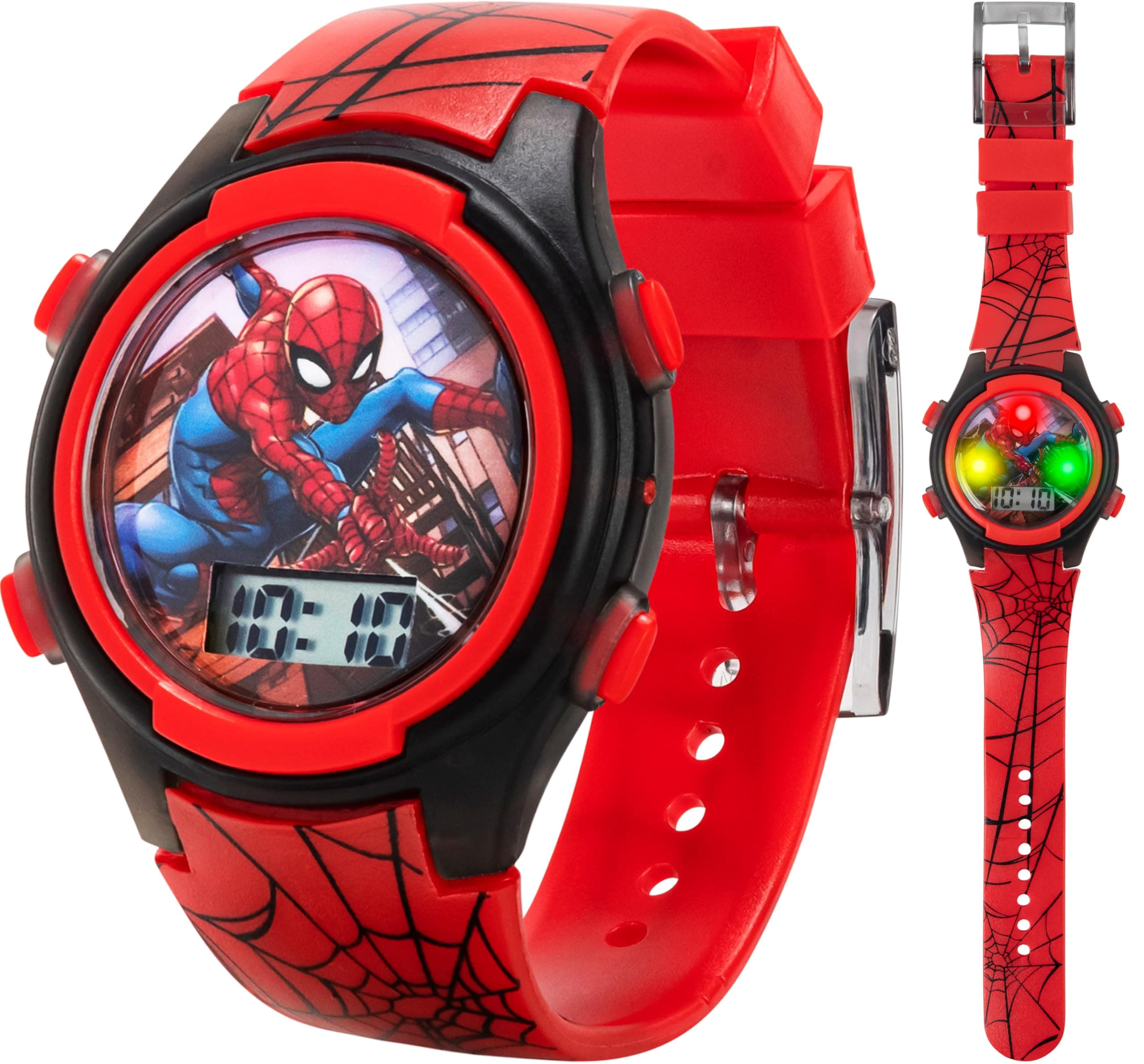 Accutime Kids Marvel Spider-Man Digital Quartz Plastic Red Dial, Red Band Watch for Boys & Girls with LCD Display