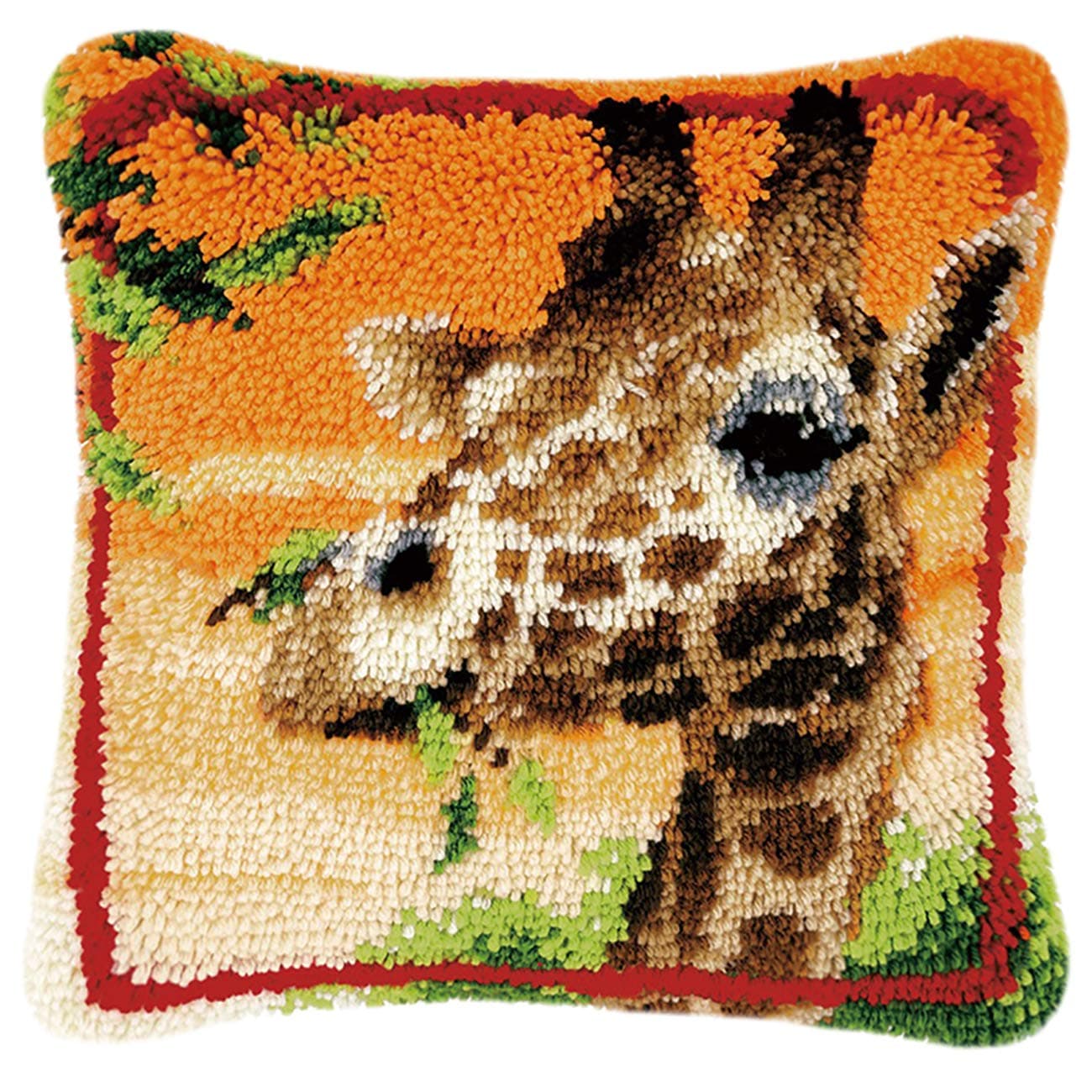 clubevy Latch Hook Kits DIY Throw Pillow Cover Crochet Crafts for Beginner Kids and Adults Handmade Crafts Home Decoration Festival Birthday Gift,Giraffe 17 * 17 inch