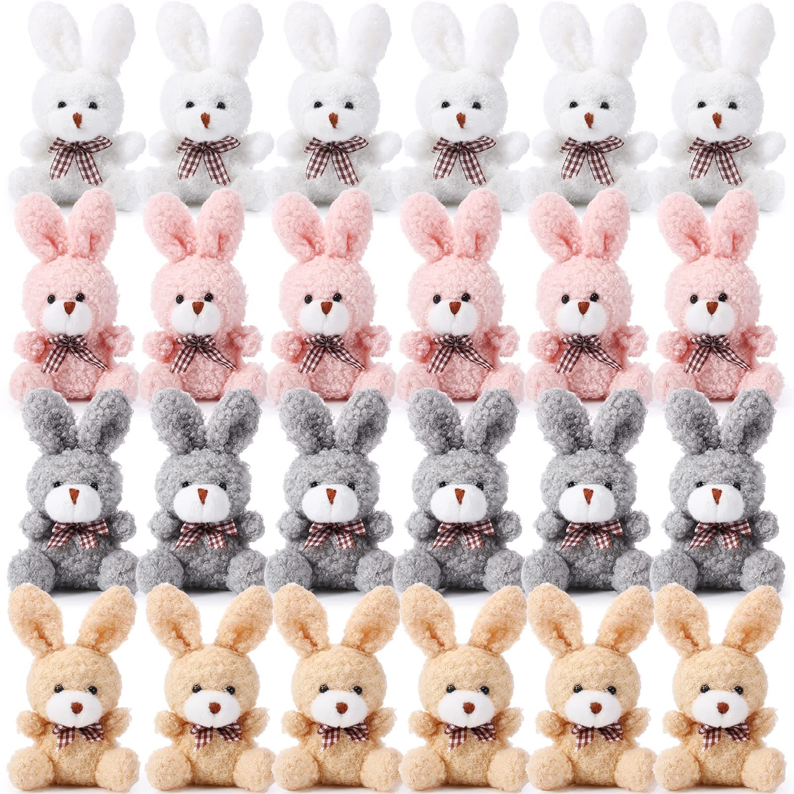 Sotiff 24 Pcs Easter Plush Bunny Stuffed Animal Gift Bulk 4.7 Inch Mini Bunnies Keychain Doll Furry Rabbit with Bow Tie for Birthday Baby Shower Party Favor Gifts Classroom Rewards(Classic Color)