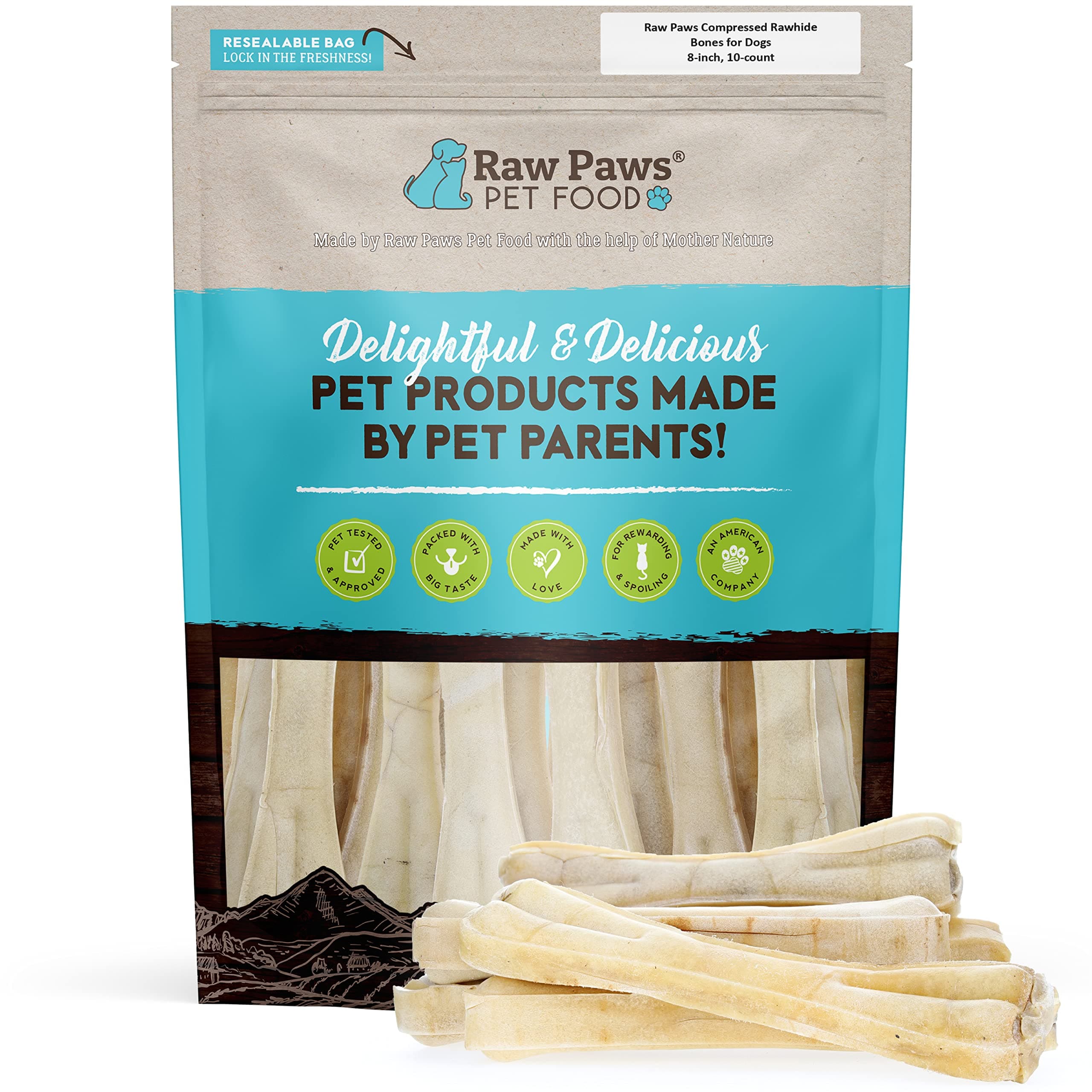 - Compressed Rawhide Bones for Dogs, 8-inch, 10-Count - Packed in USA - Long Lasting Dog Chews - Natural Pressed Rawhides - Rawhide for Large Dogs - Raw Hide Bones for Aggressive Chewers