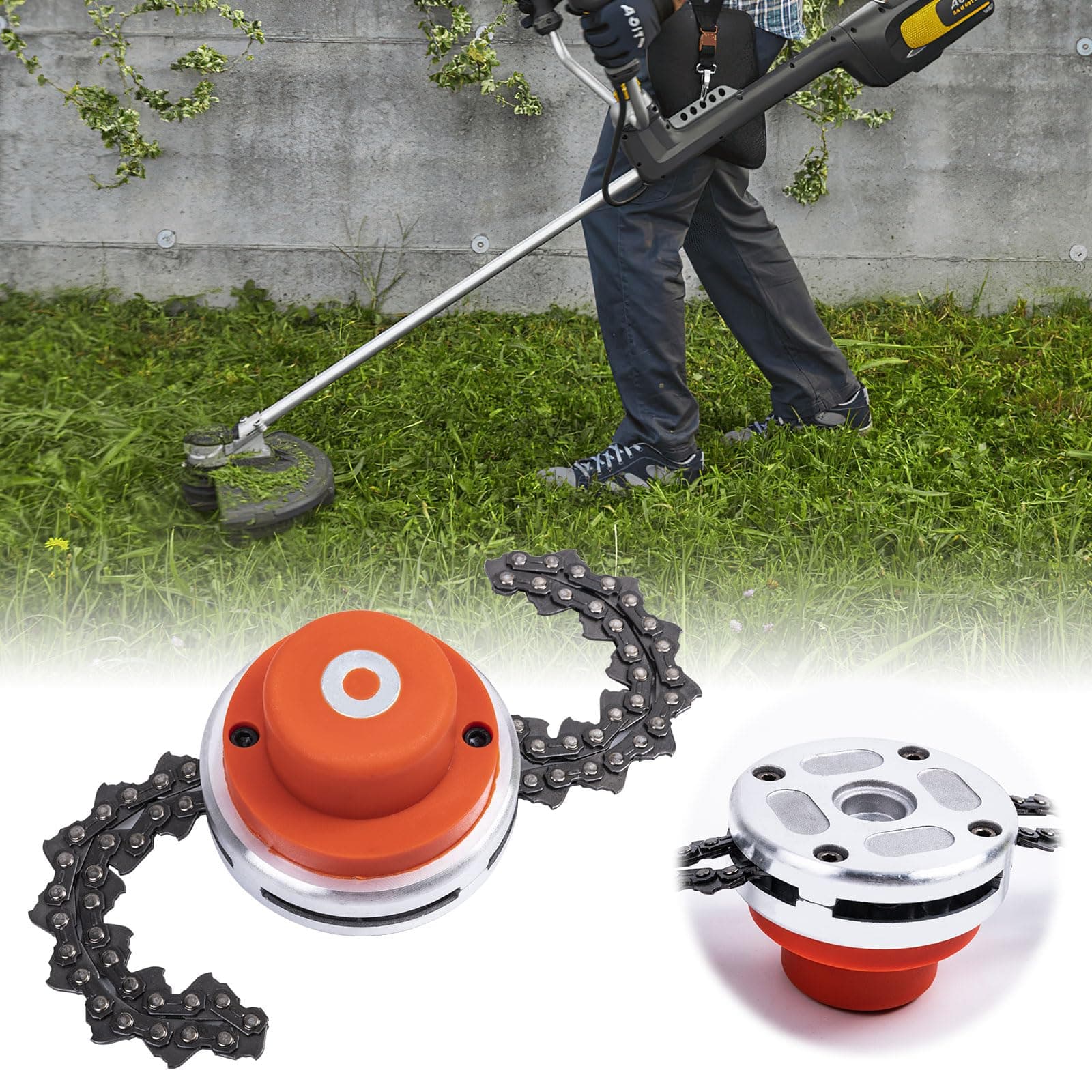 CHANGE MOORE Universal Lawn Mower Trimmer Head Replacement,1 Pack Chain Trimmer Head 65Mn, Weed Eater Head 1'' Round Hole, Mower Tool Accessories for Outside Garden Lawn