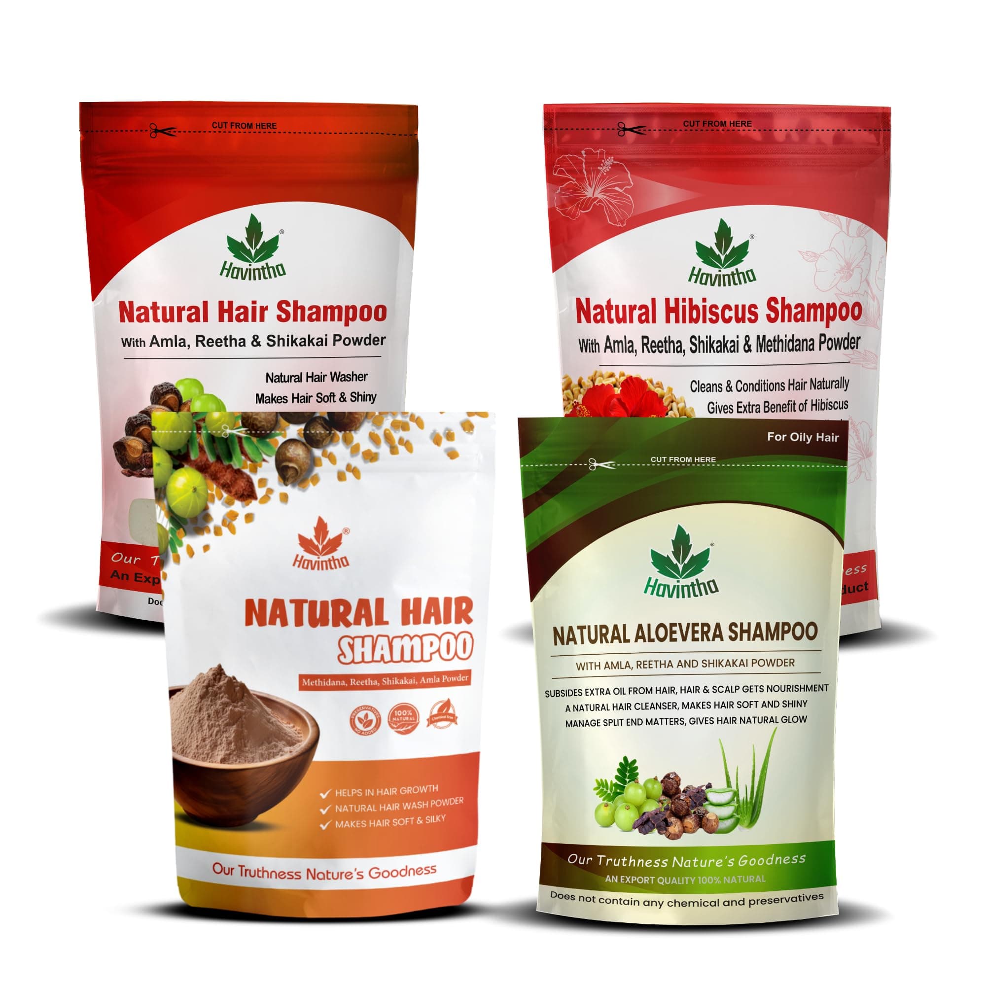 Havintha ナチュラルハーブパウダーシャンプー 髪用 - 4種類シャンプー (各227g)