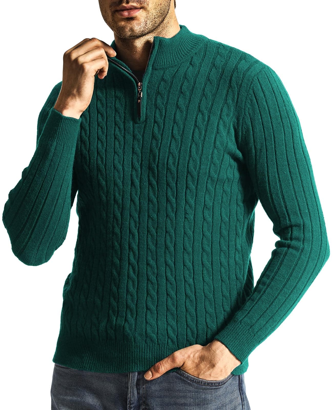 SuperoraMens Long-Sleeve Sweater Knitted Half Zip Pullover Stand Collar Warm Up Sweatshirt for Winter