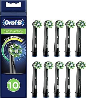 Oral-B Cross Action Electric Toothbrush Head with CleanMaximiser Technology, Angled Bristles for Deeper Plaque Removal, Pack of 10 Toothbrush Heads, Suitable for Mailbox, Black