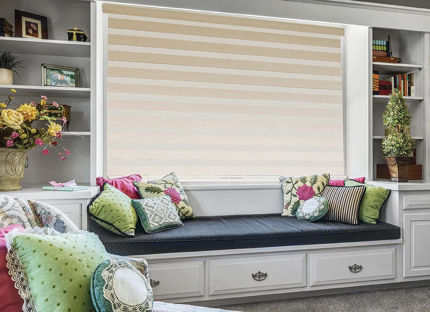 ZEBRA BLINDS Dual Layer Zebra Roller Shades for Windows, Ivory, W70XH130cm