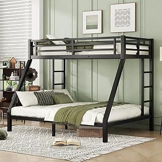 Bellemave Bunk Bed Twin XL Over Queen, Heavy Duty Metal Bunk Bed Frame, Queen bunk Bed for Adults, Adult bunk beds Heavy Duty, Twin XL Bunk Bed, Black