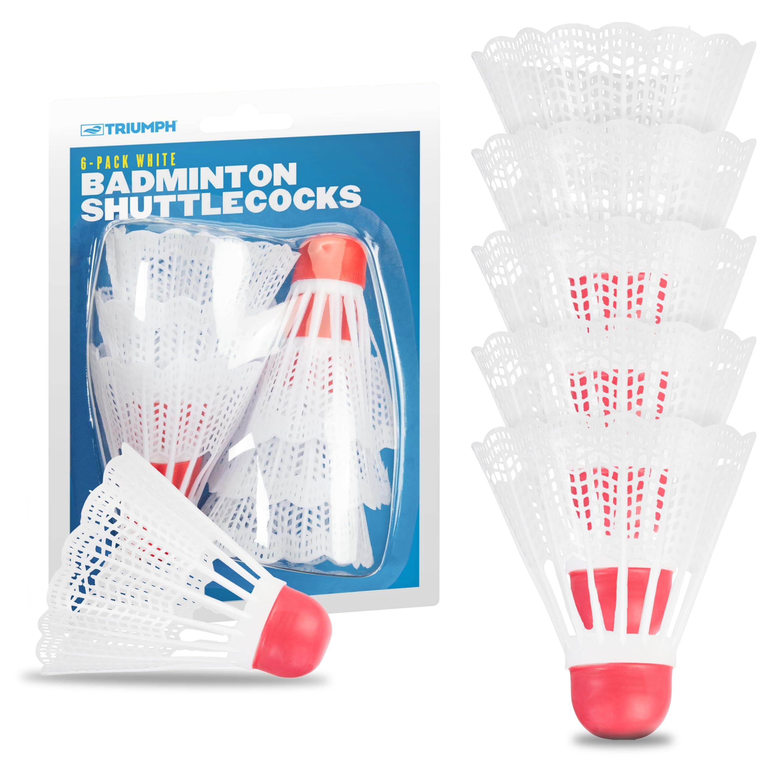 Triumph Sports Badminton Birdies 6 Pack – Durable, Wind-Resistant Nylon Badminton Shuttlecocks for Baseball & Softball Batting Practice, Training, and Indoor or Outdoor Play