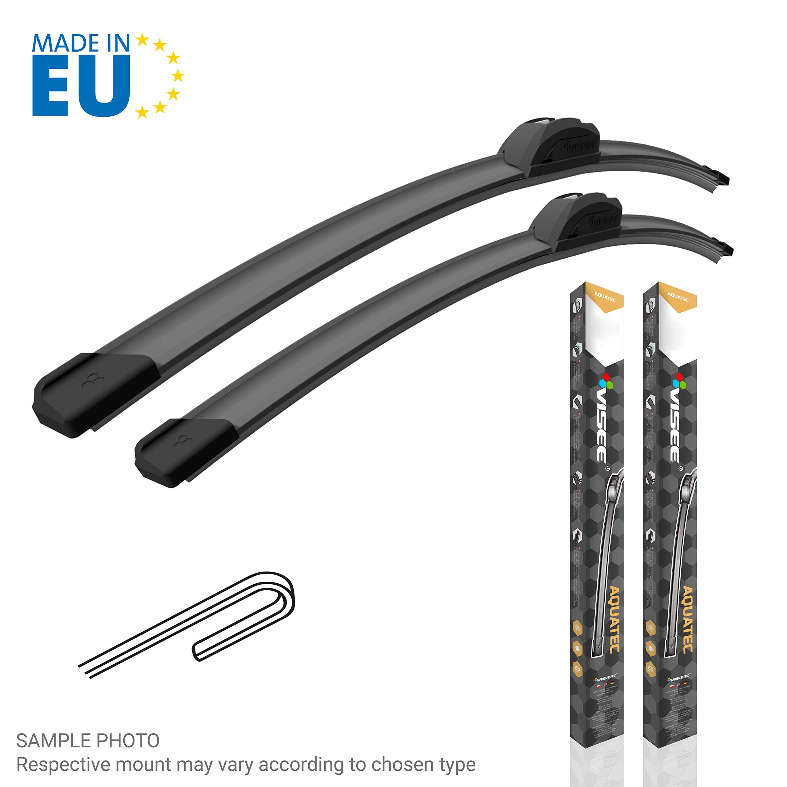 Set of 2 VISEE high quality licensed alternative replacement all seasons wiper blades for listed car models; [see variation description]; mount and size U 650/400 mm