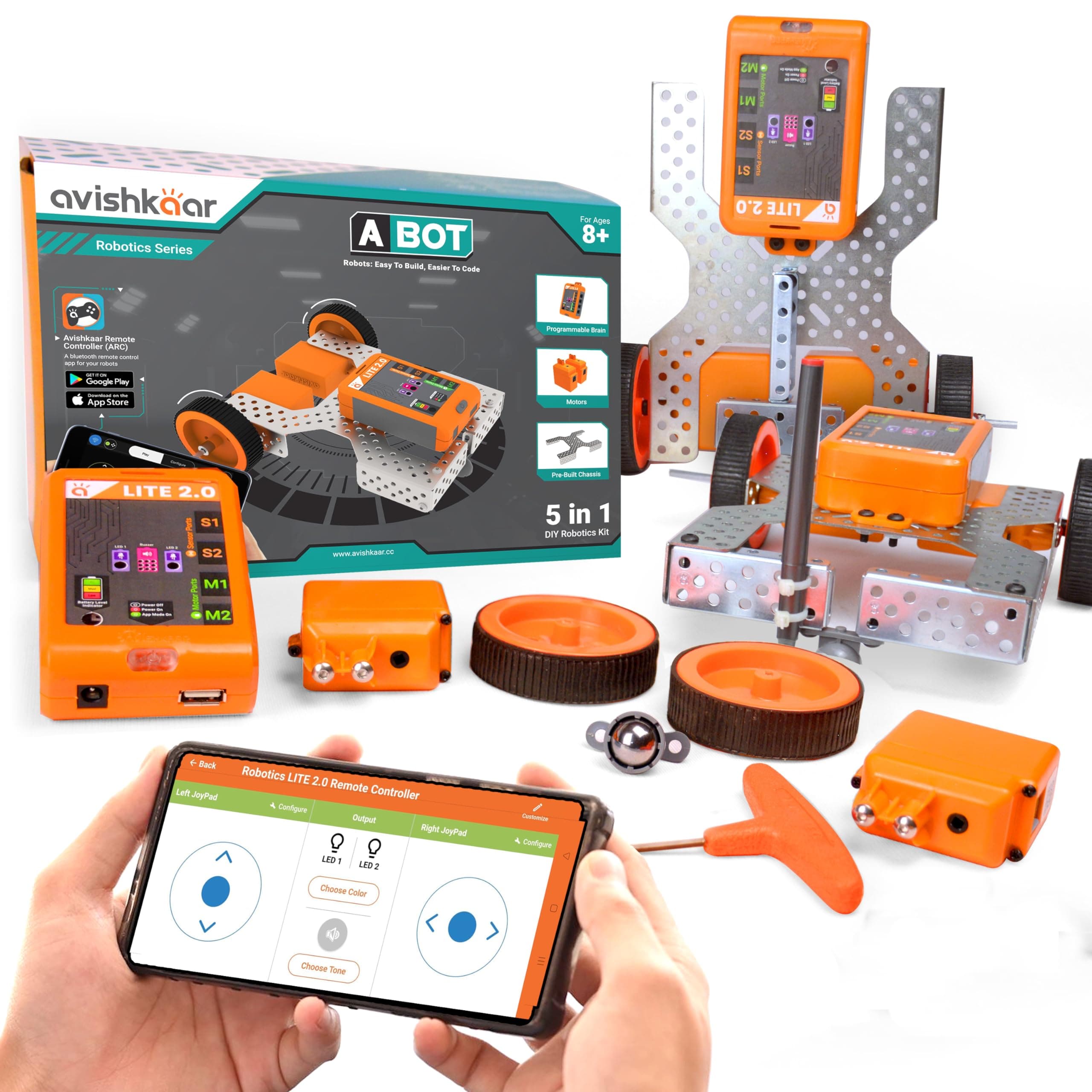 - Avishkaar ABot, 5-in1 DIY Robotics & Coding Kit for Kids Aged 8-12, Controlled with Mobile App & Desktop Software, 50+ Parts, Learning & Educational STEM Kit, Made in India
