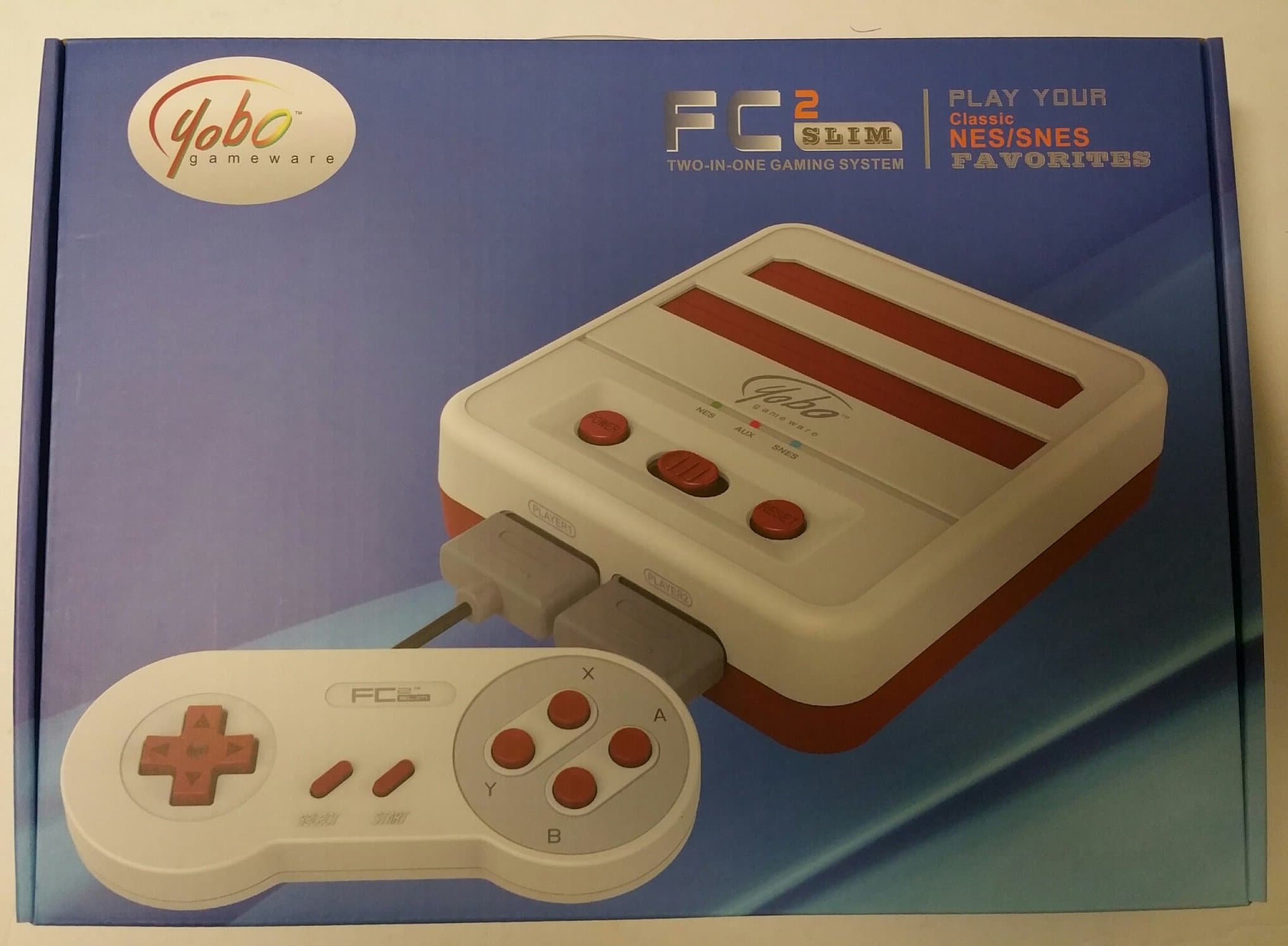 Yobo FC 2 Slim Game Top Loader Console System for NES & SNES & Super Famicom Games ( Red white)