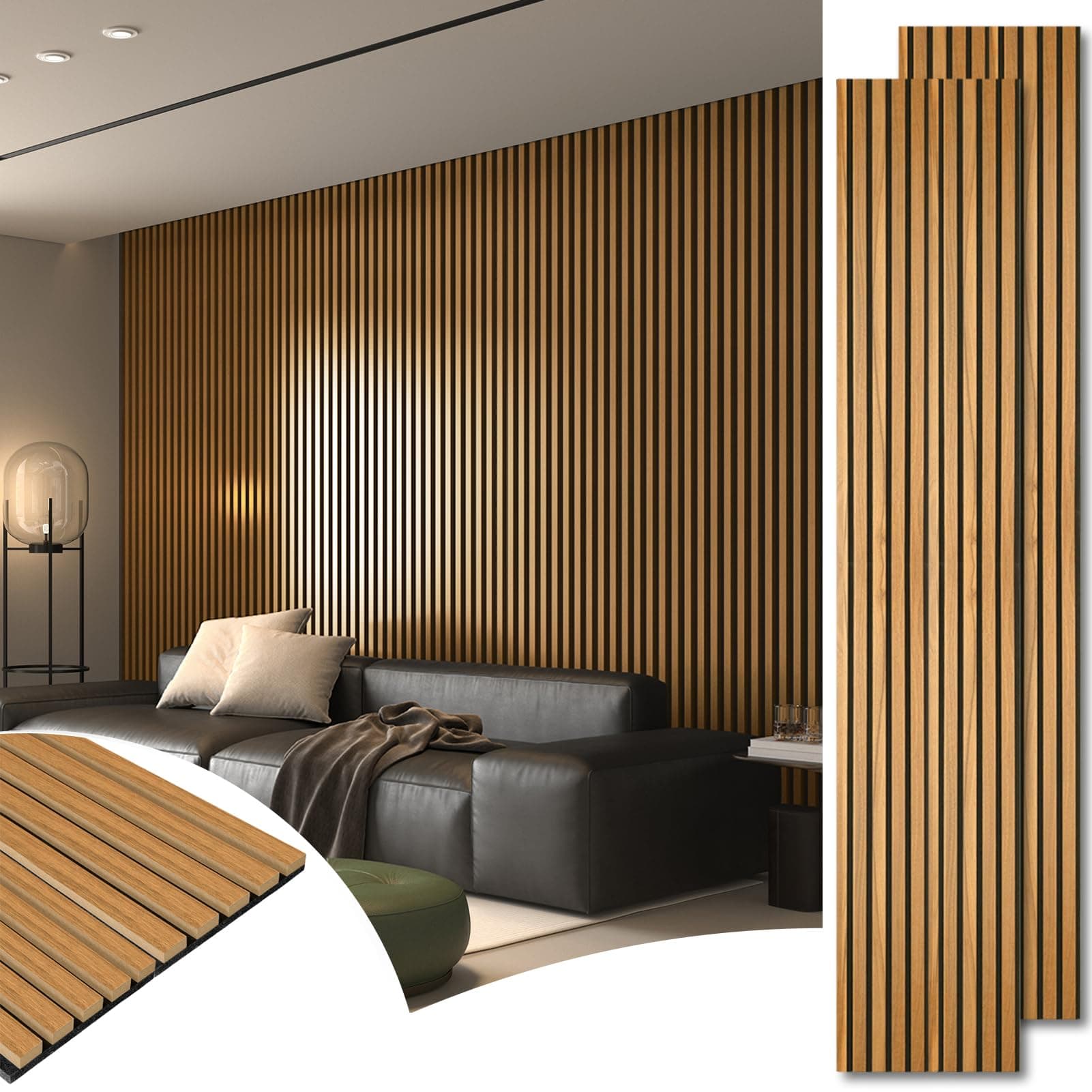 Art3d 2pcs-104 x 15.75in Slat Acoustic Panel for Wall and Ceiling, 3D Fluted Sound Absorbing Panel with Wood Finish, Teak
