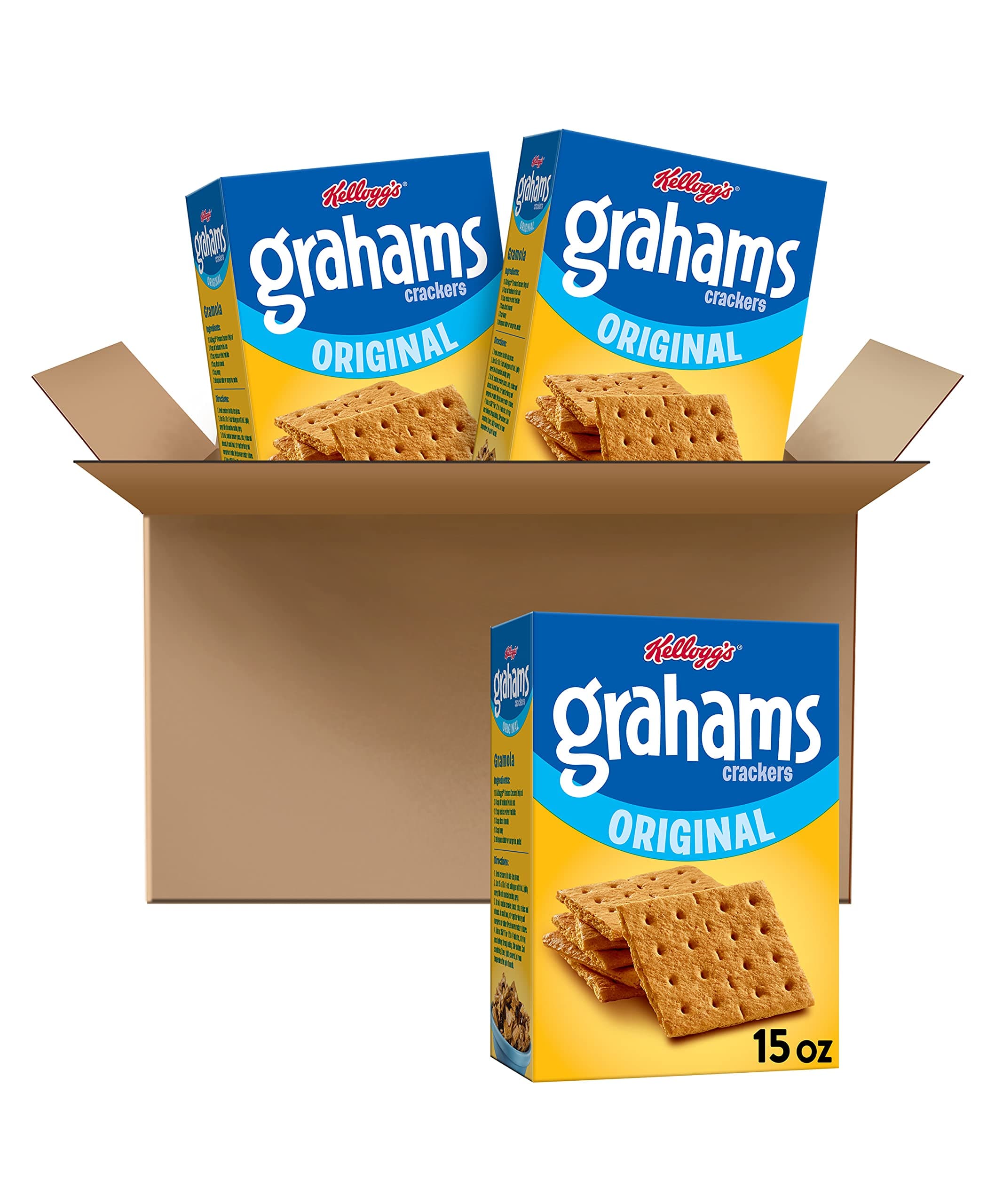 Kellogg's Grahams Crackers, Easy Snacks, Bulk Pantry Staples, Original, 45oz Case (3 Boxes)