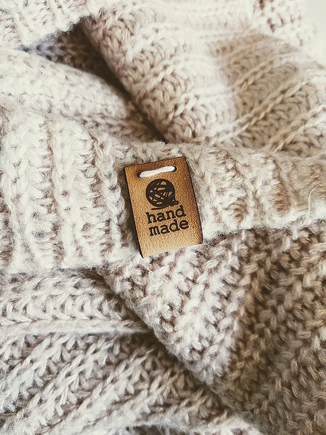 Personalized Leather Tag - Hand Made Mod. D - Knit or Crochet Leather Tags for Handmade Items (Customized Text - 15 Pieces)