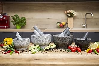 ChefSofi Extra Large 8 Inch 5 Cup-Capacity Mortar and Pestle Set - Black Polished Exterior - One Huge Mortar and Two Pestels: 8.5 inch and 6.5 inch