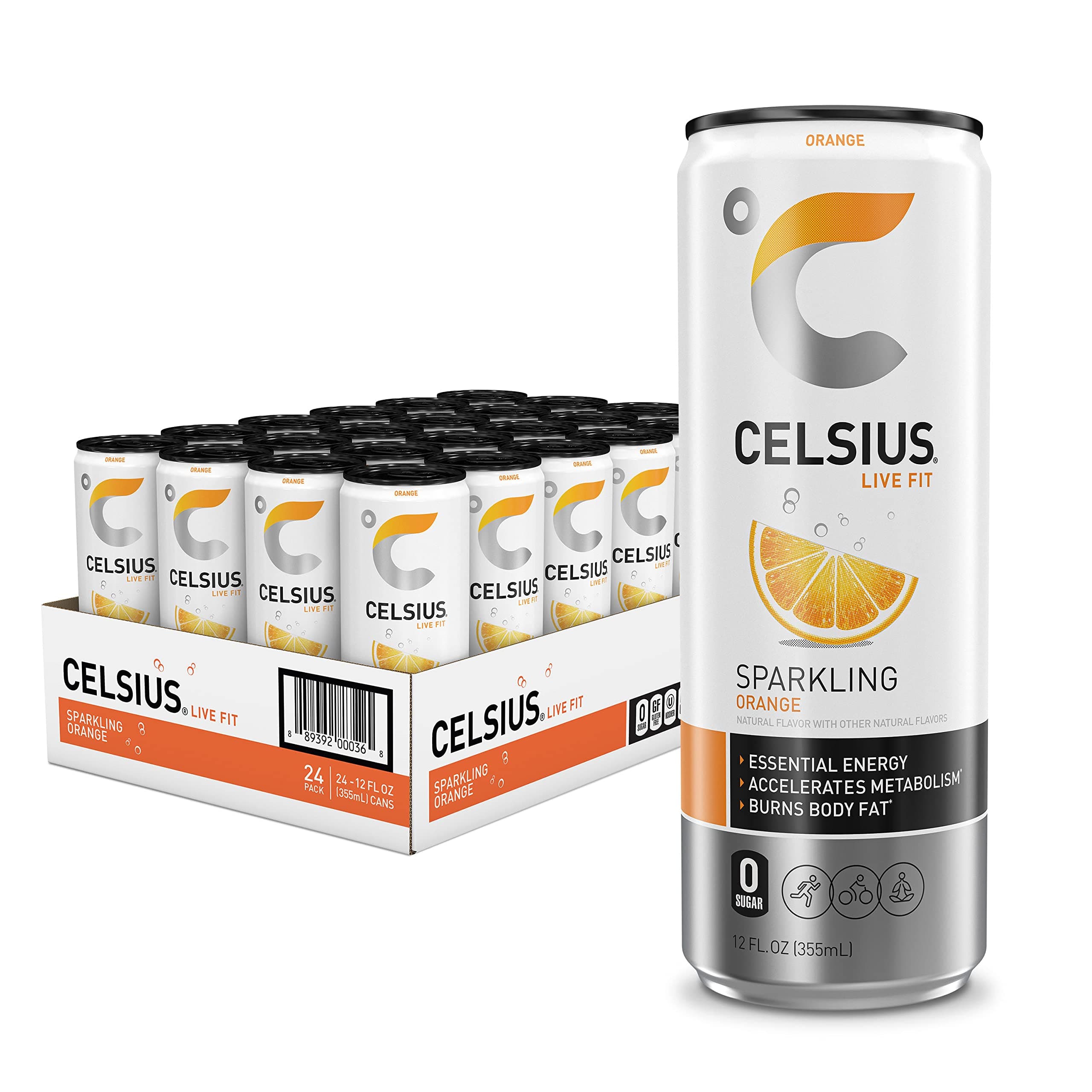 CELSIUS Sparkling Orange, Functional Essential Energy Drink 12 Fl Oz (Pack of 12)