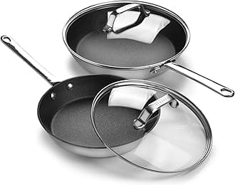 Stratanium+ Nonstick Stainless Steel 9.5 & 11" Fry Pan Skillet Set with Lids - Maitre D' - Made in Denmark