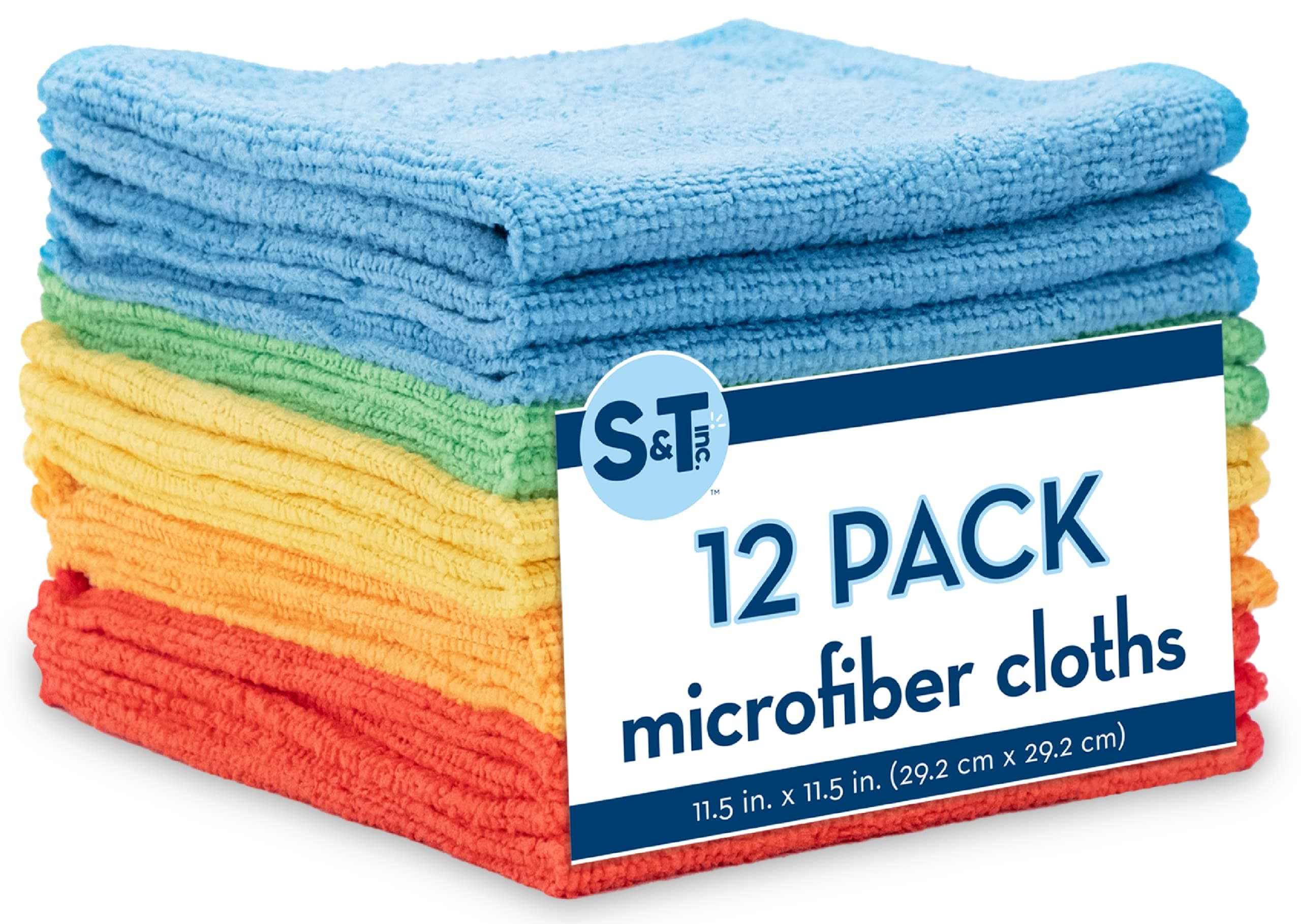 S&T INC. 12 Pack Microfiber Cleaning Cloth, Bulk Towels for Home, Reusable Microfiber Towels for Cars, Cleaning Rags, Assorted, 11.5 Inches x 11.5 Inches, 12 Count