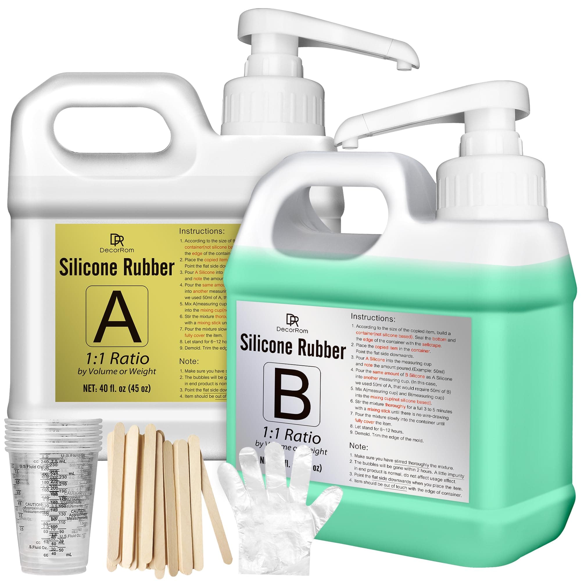 Silicone Mold Making Kit - 90oz Elastic Liquid Silicone Rubber 15A with Pumps for Mold Making, Casting - Fast Cured Easy 1:1 Molding Silicone for DIY Silicone Resin Molds, Candle Mold, Soap Mold