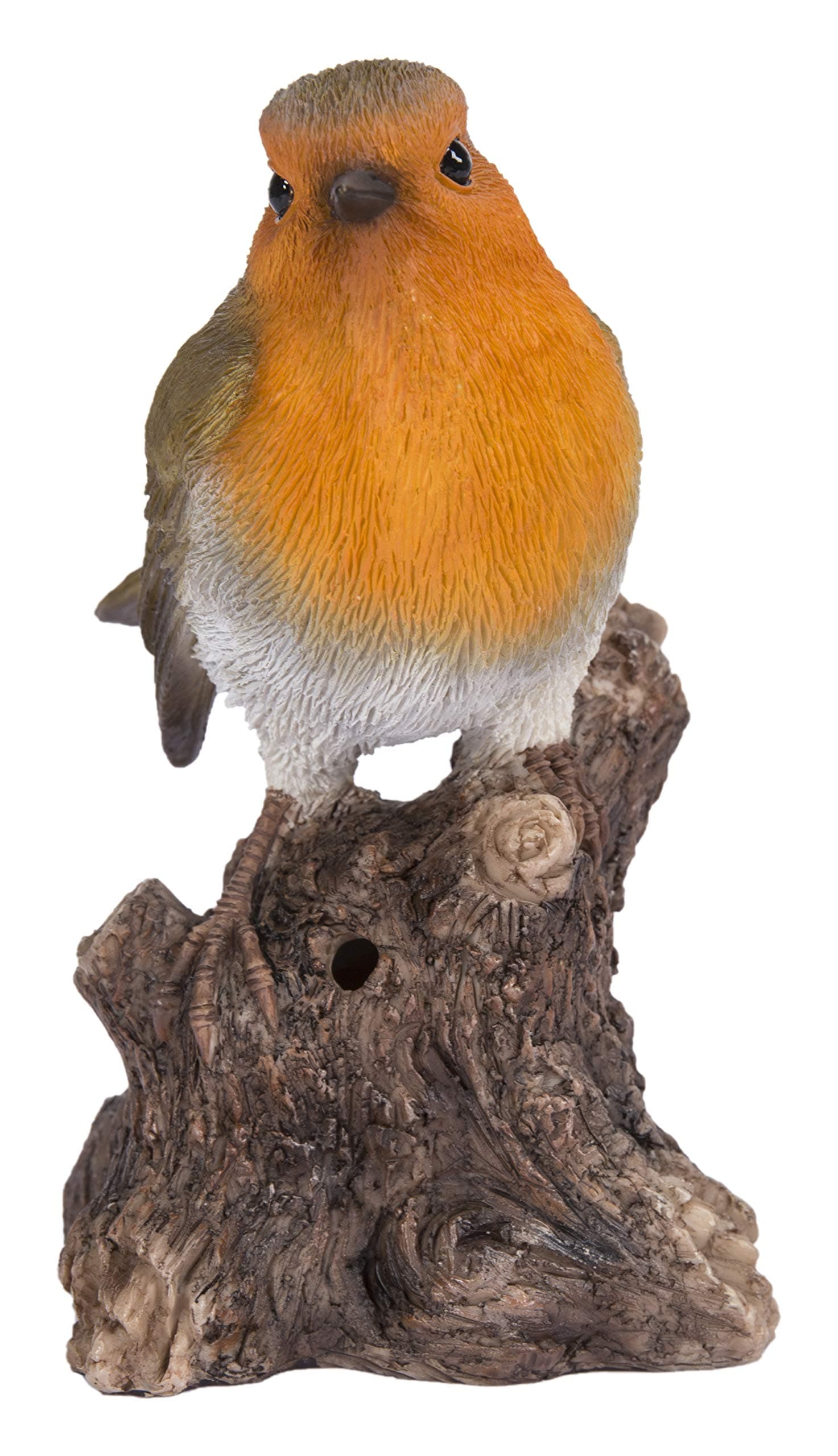 Hi-Line Gift Ltd. Motion Activated Singing Robin ON Stump, Brown; Orange