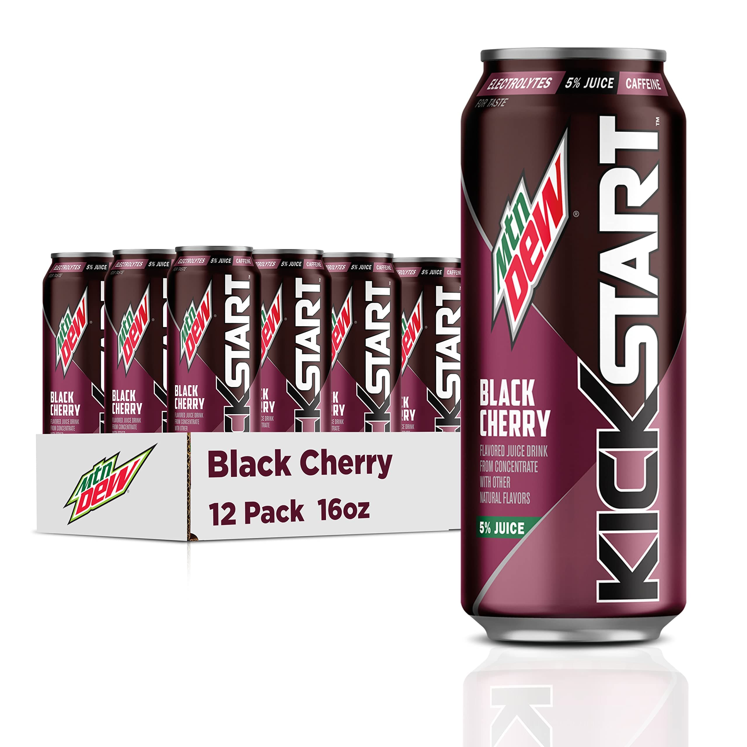 Kickstart, Black Cherry, 92mg Caffeine, Vitamins B & C, 80 Calories, 5% Juice, 16 fl oz (12 Count)