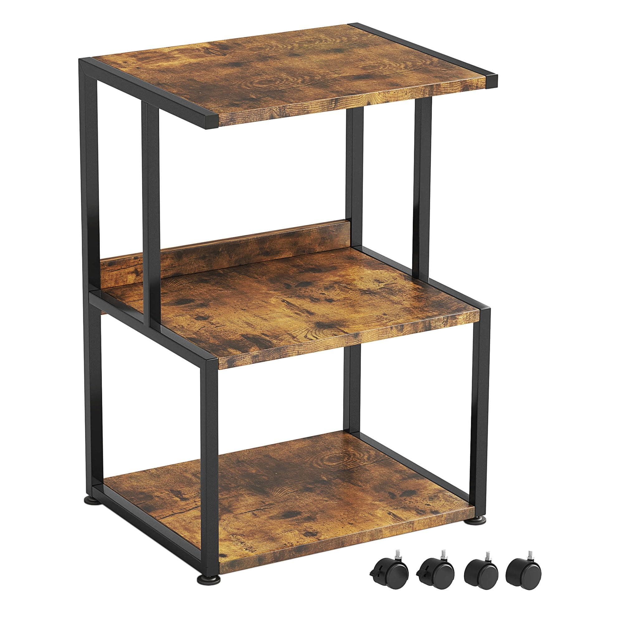 CAIYUN Printer Stand- Large 3 Tier Printer Table with Wheels-Under Desk Industrial Printer Storage Cart- Rolling Printer Cart with Storage Shelf for Printer Scanner Fax Home Office Use- Rustic Brown