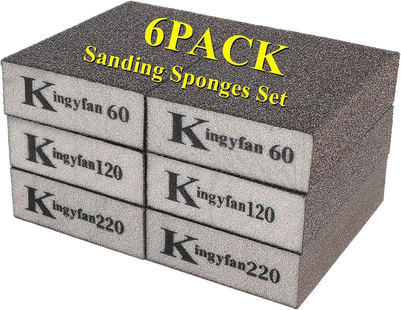 Luckyrao Sanding Block, Durable Coarse/Medium/Fine Sanding Sponges Set in 60 120 220, Dry/Wet Washable & Reusable, Drywall Wood Metal Painting Crafts Auto(6pcs)