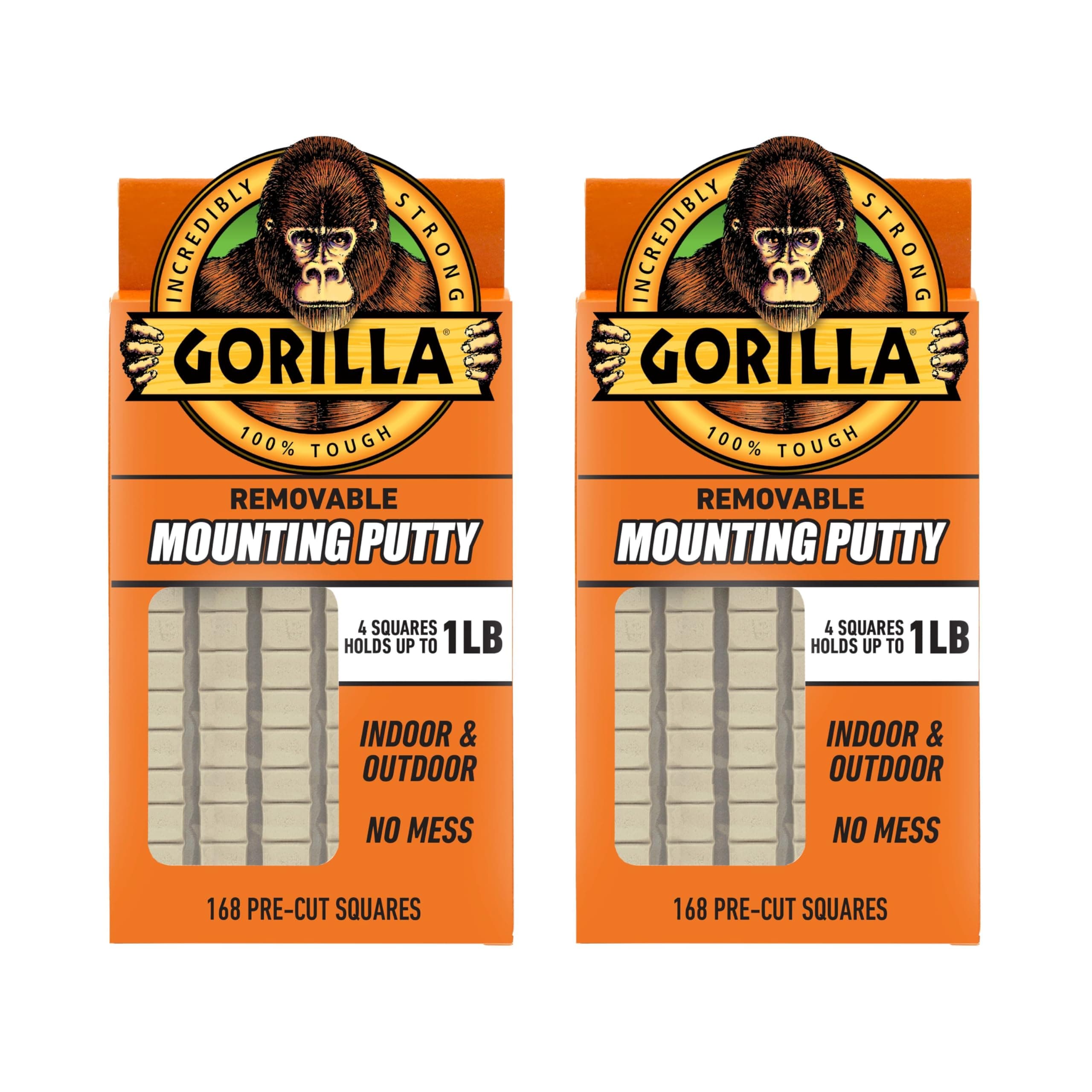 Gorilla Removable Mounting Putty, 168 Pre-Cut Squares, Off White (Pack of 2)