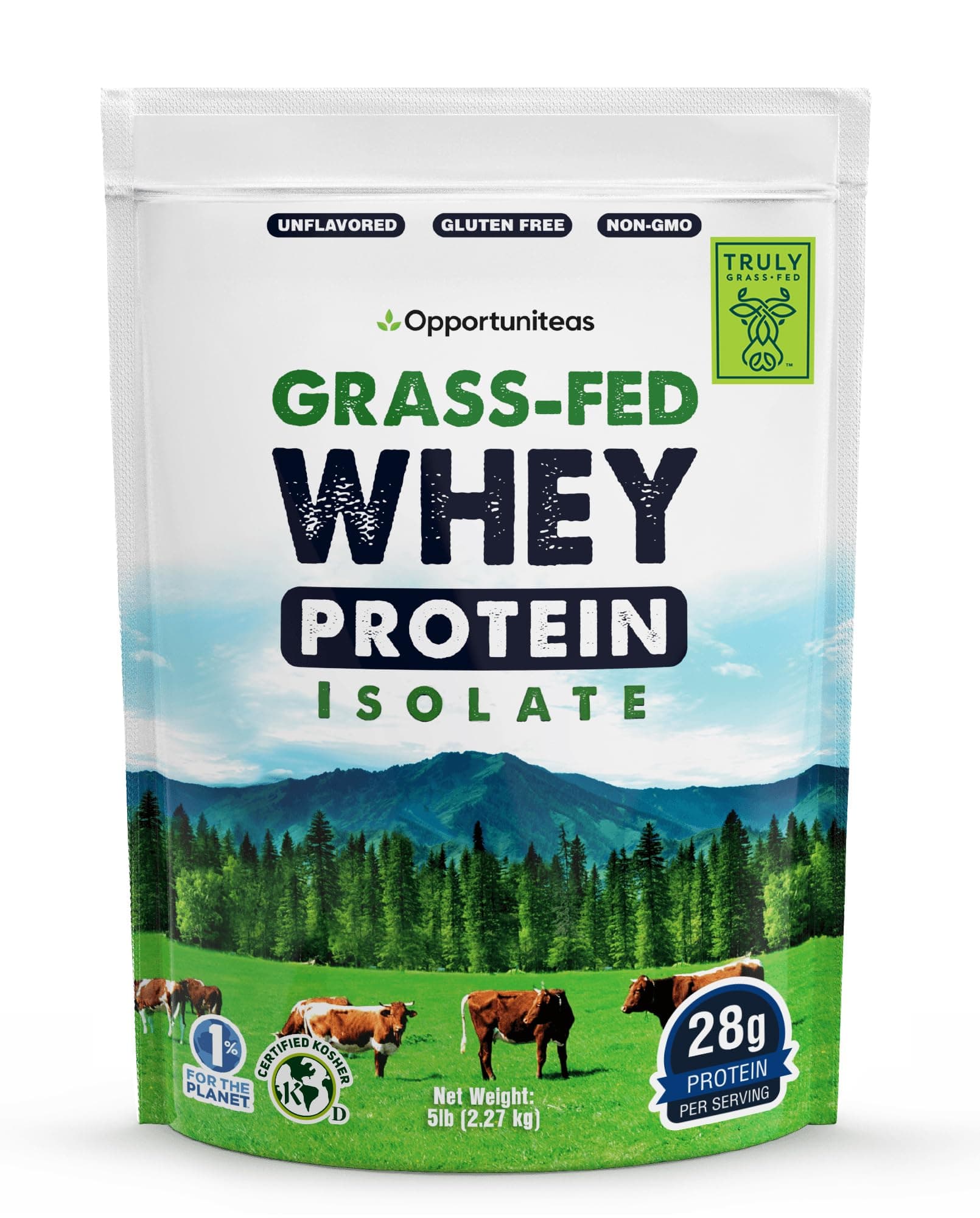 Grass Fed Whey Isolate Protein Powder – Unflavored, Heavy-Metal Tested, 28g Protein, Sourced from Ireland, Hormone-Free, Non-GMO, Packaged in USA – 5lb