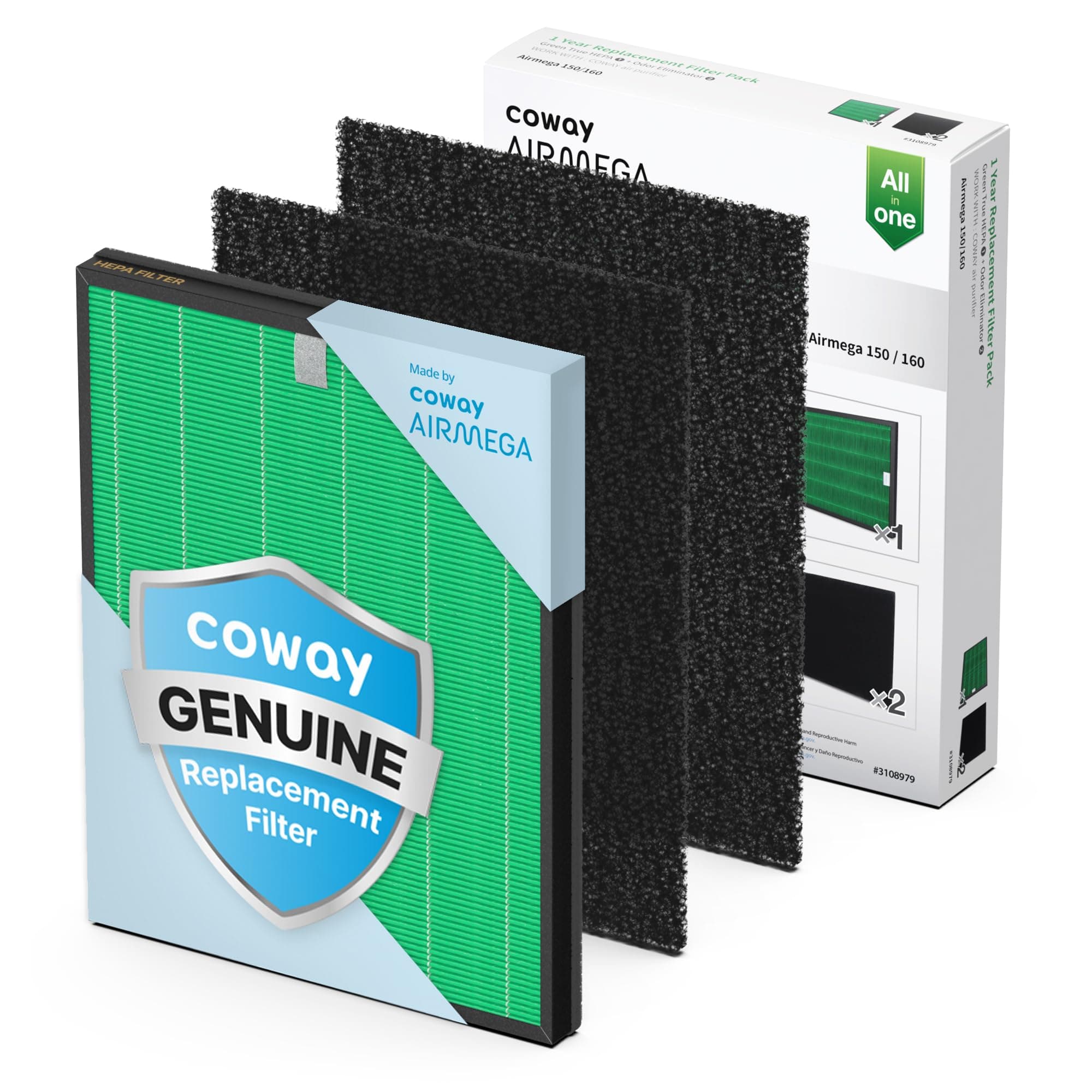 Airmega 150 Air Purifier Replacement Filter Set, Green True HEPA and Active Carbon Filter, AP-1019C-FP