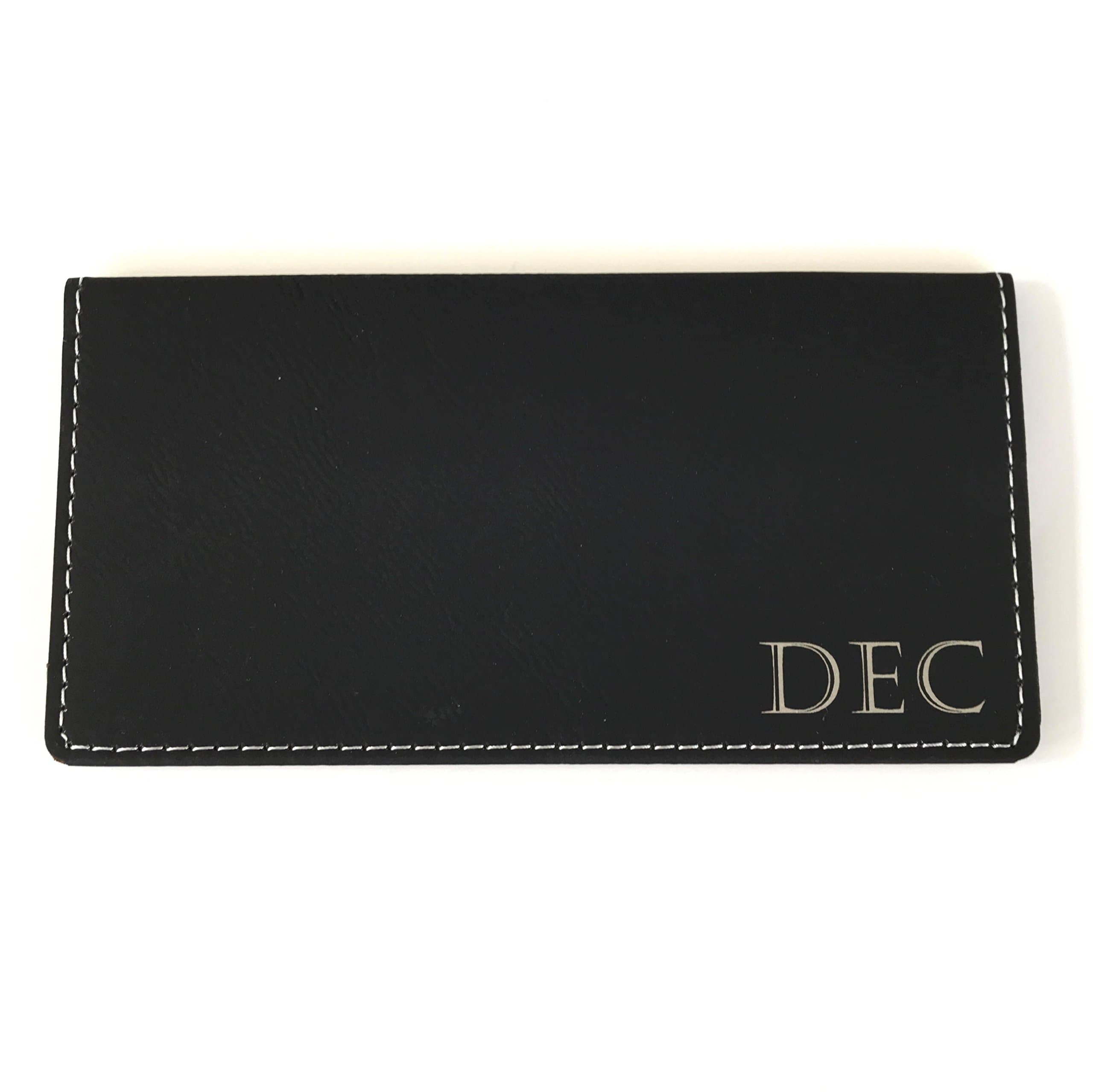 Personalized Checkbook Cover Faux Leather Permanently Engraved (Black)