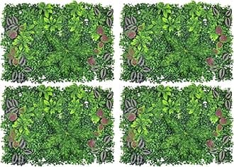 HOME ELEMENTS 4 Pcs Artificial Boxwood Hedge Wall Panels, Grass Wall Panels, UV Protected Faux Green Grass Backdrop for Interior Wall Indoor Home Outdoor Fence Garden Backyard Decor (60x40cm)