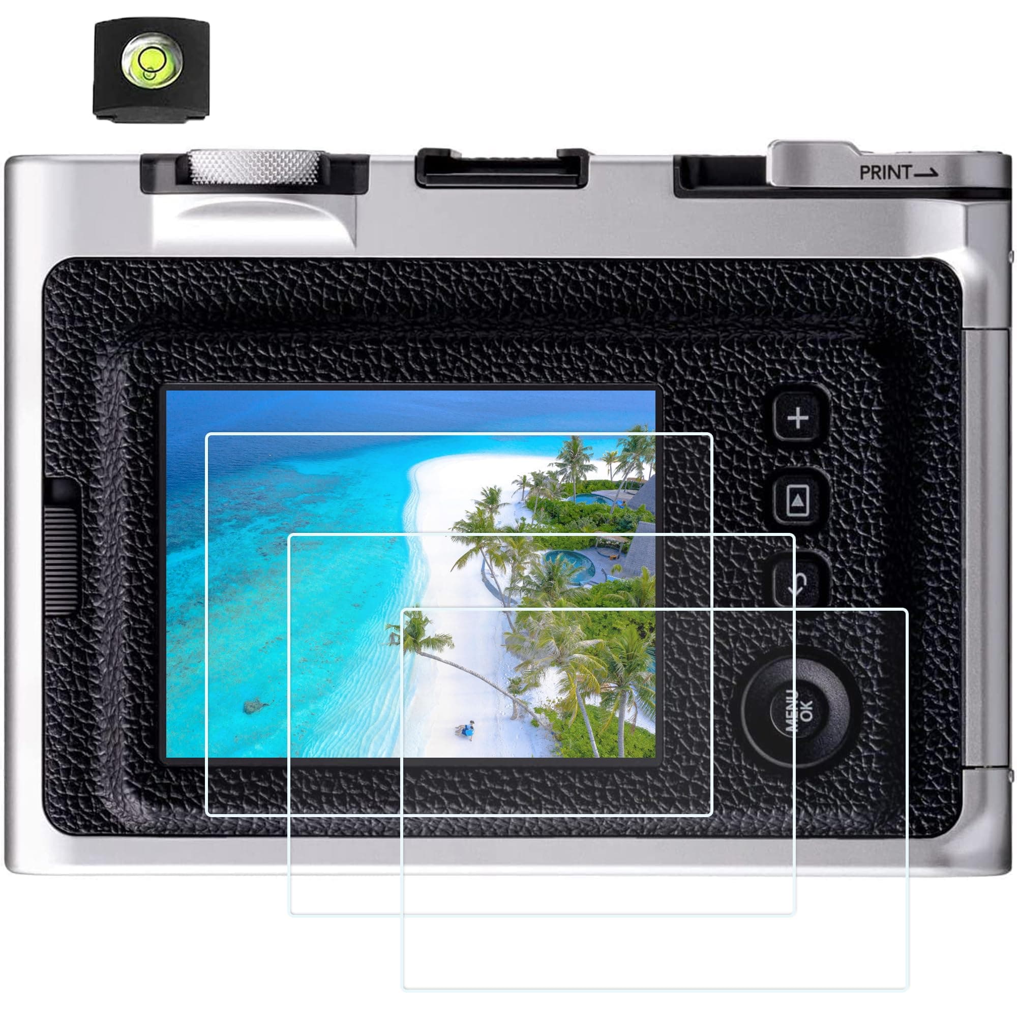 PCTC Screen Protector Fit for Fujifilm Instax Mini EVO, 3 Packs Tempered Glass Protector Film for Fuji Instax Mini EVO, 0.3MM 9H Against-Scrach Against-Fingerprint Against-Bubble Against-Water