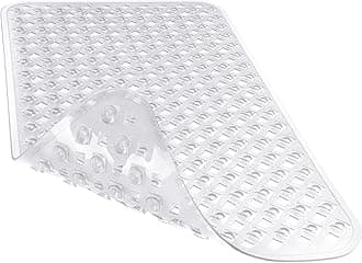 Bathtub Mat Non Slip, Super Strong Suction Cups, 27.5"x15.5" Long Shower Mat with Drain Holes, Machine Washable Fast Draining Bath Mats, Bathroom Essentials,Clear