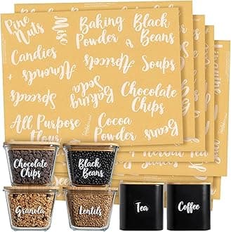 Talented Kitchen 135 Pantry Labels for Food Containers, Clear Preprinted Pantry Labels for Organizing Storage Canisters & Jars, White Cursive Numbers Stickers (Water Resistant)